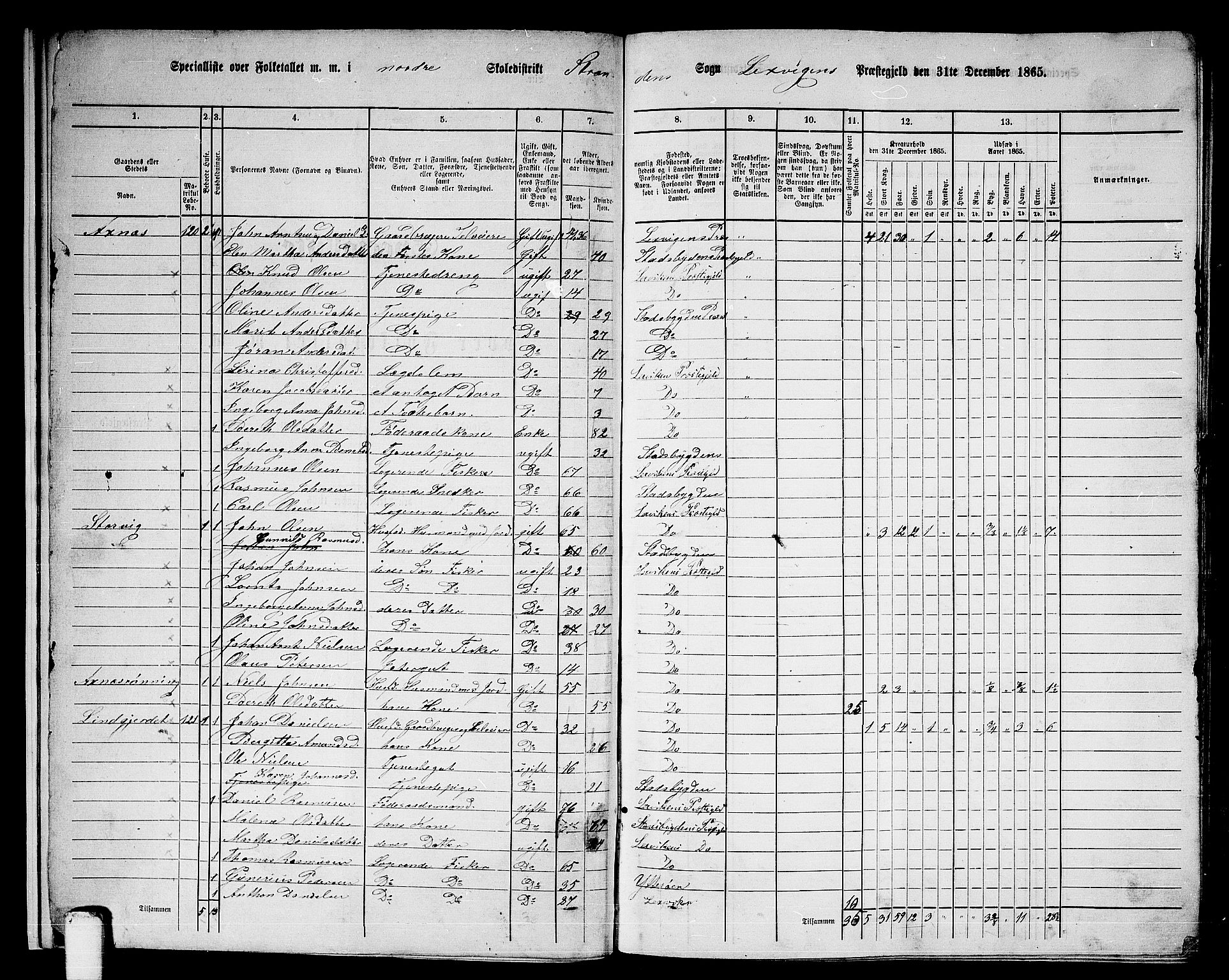 RA, 1865 census for Leksvik, 1865, p. 12