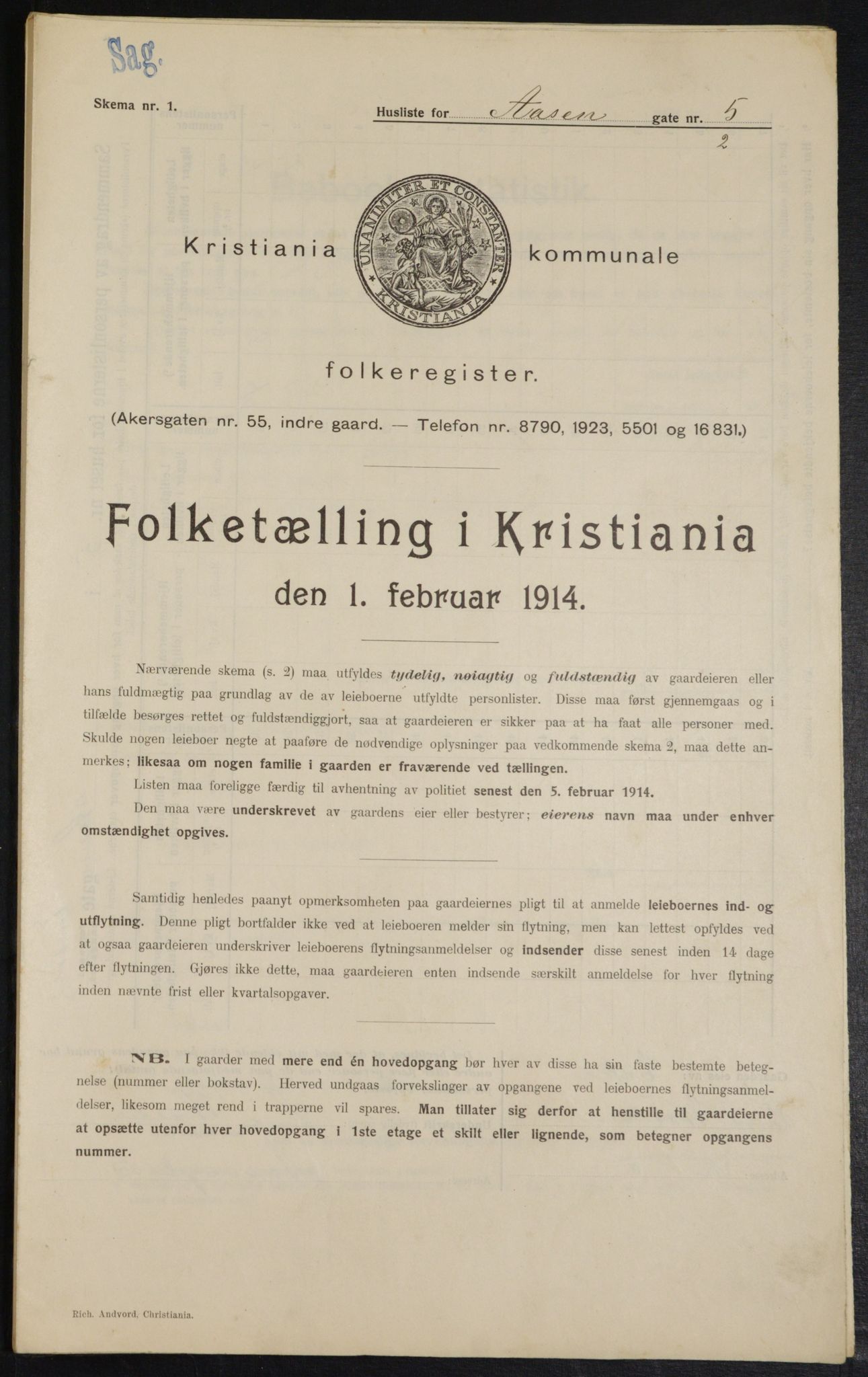 OBA, Municipal Census 1914 for Kristiania, 1914, p. 132087