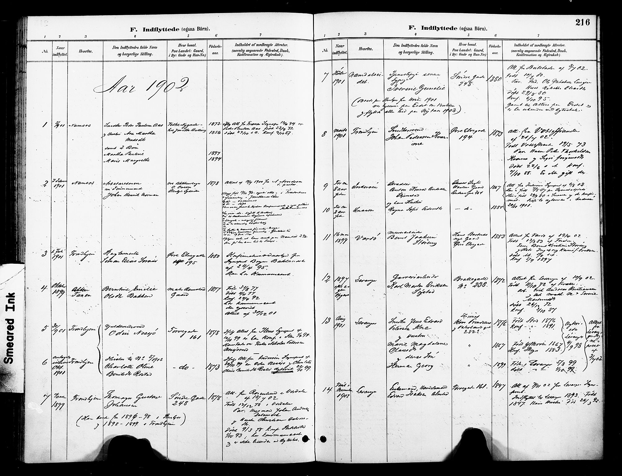 Ministerialprotokoller, klokkerbøker og fødselsregistre - Nord-Trøndelag, SAT/A-1458/739/L0372: Parish register (official) no. 739A04, 1895-1903, p. 216