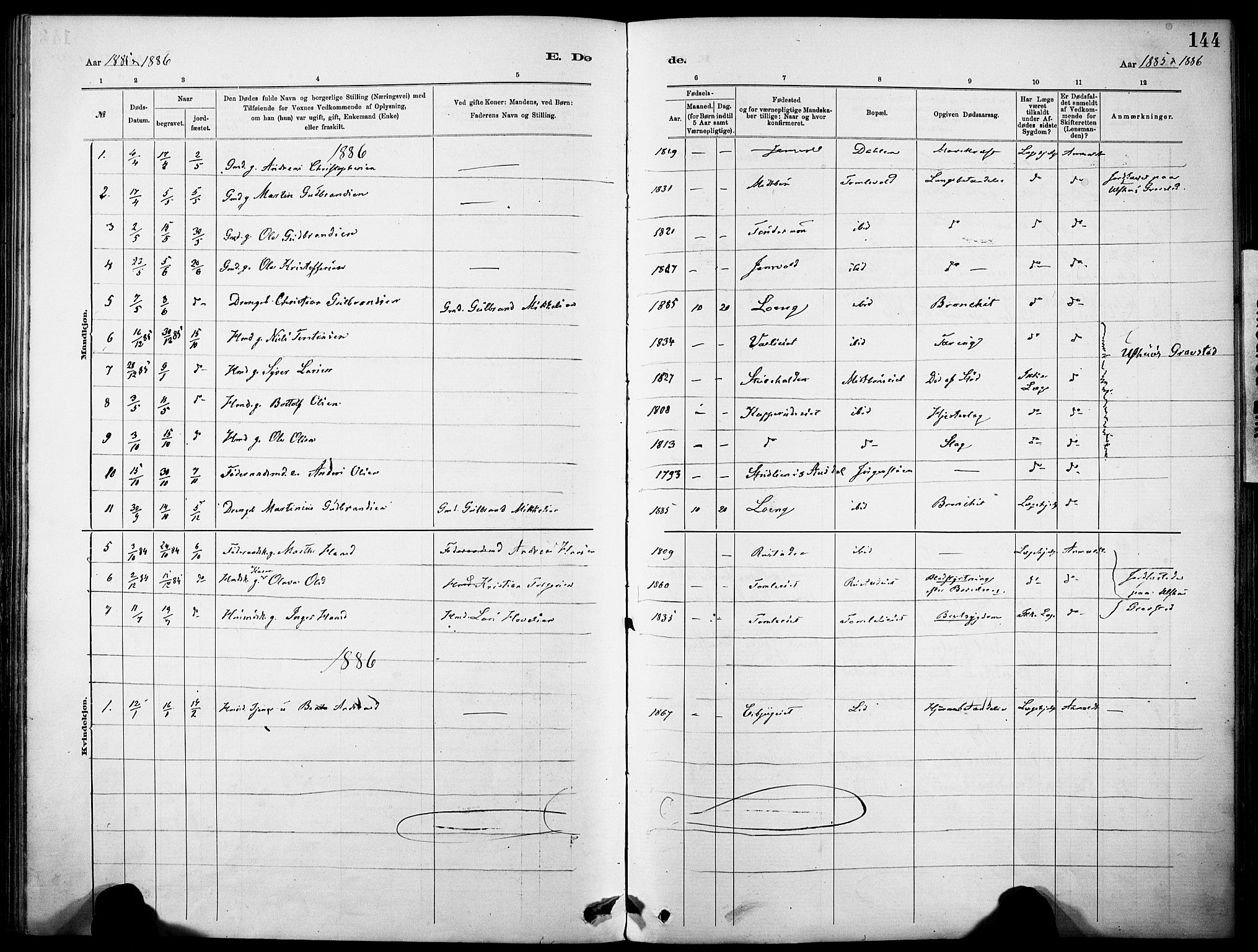 Nordre Land prestekontor, SAH/PREST-124/H/Ha/Haa/L0005: Parish register (official) no. 5, 1882-1903, p. 144