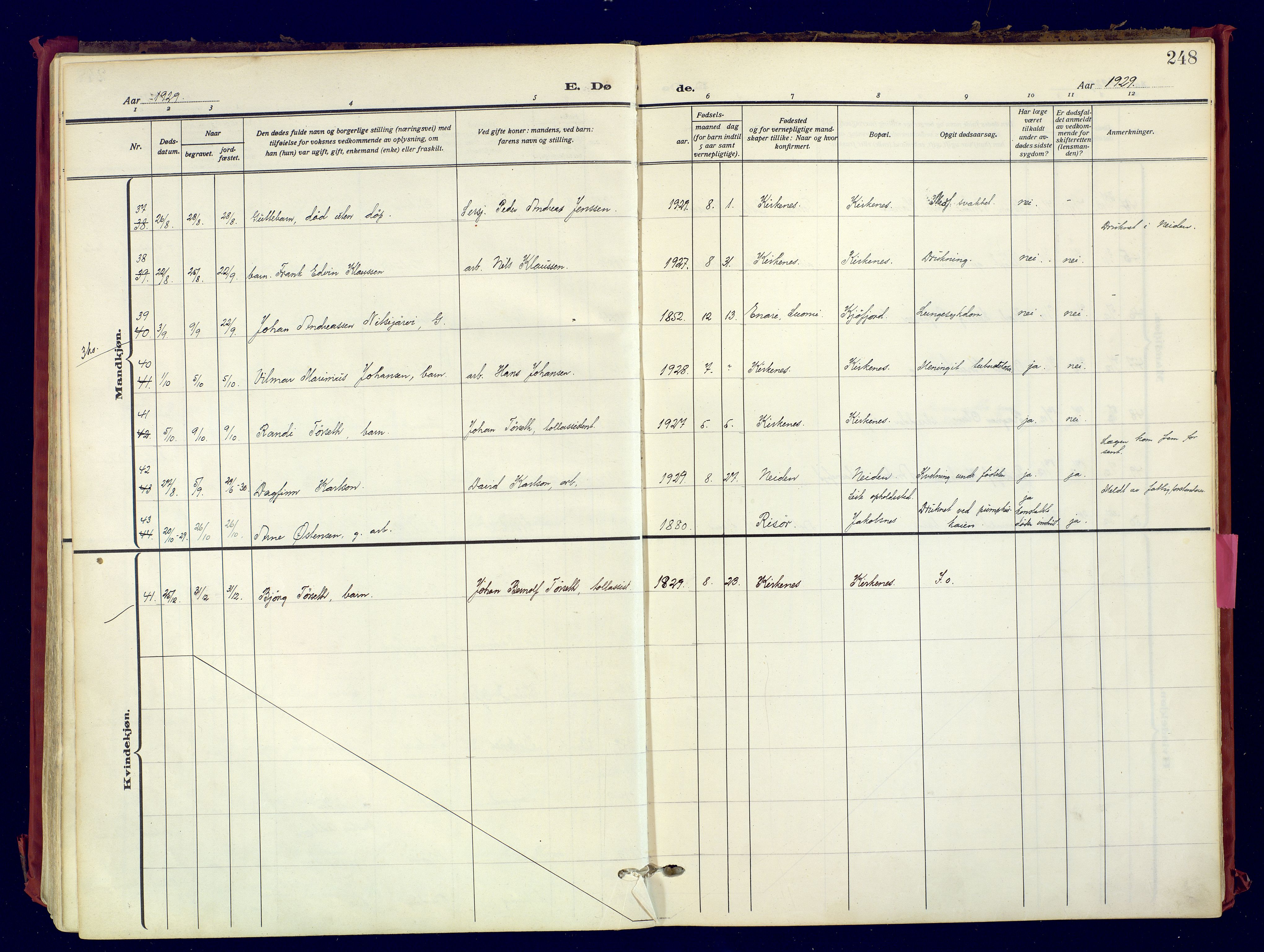 Sør-Varanger sokneprestkontor, AV/SATØ-S-1331/H/Ha/L0007kirke: Parish register (official) no. 7, 1927-1937, p. 248