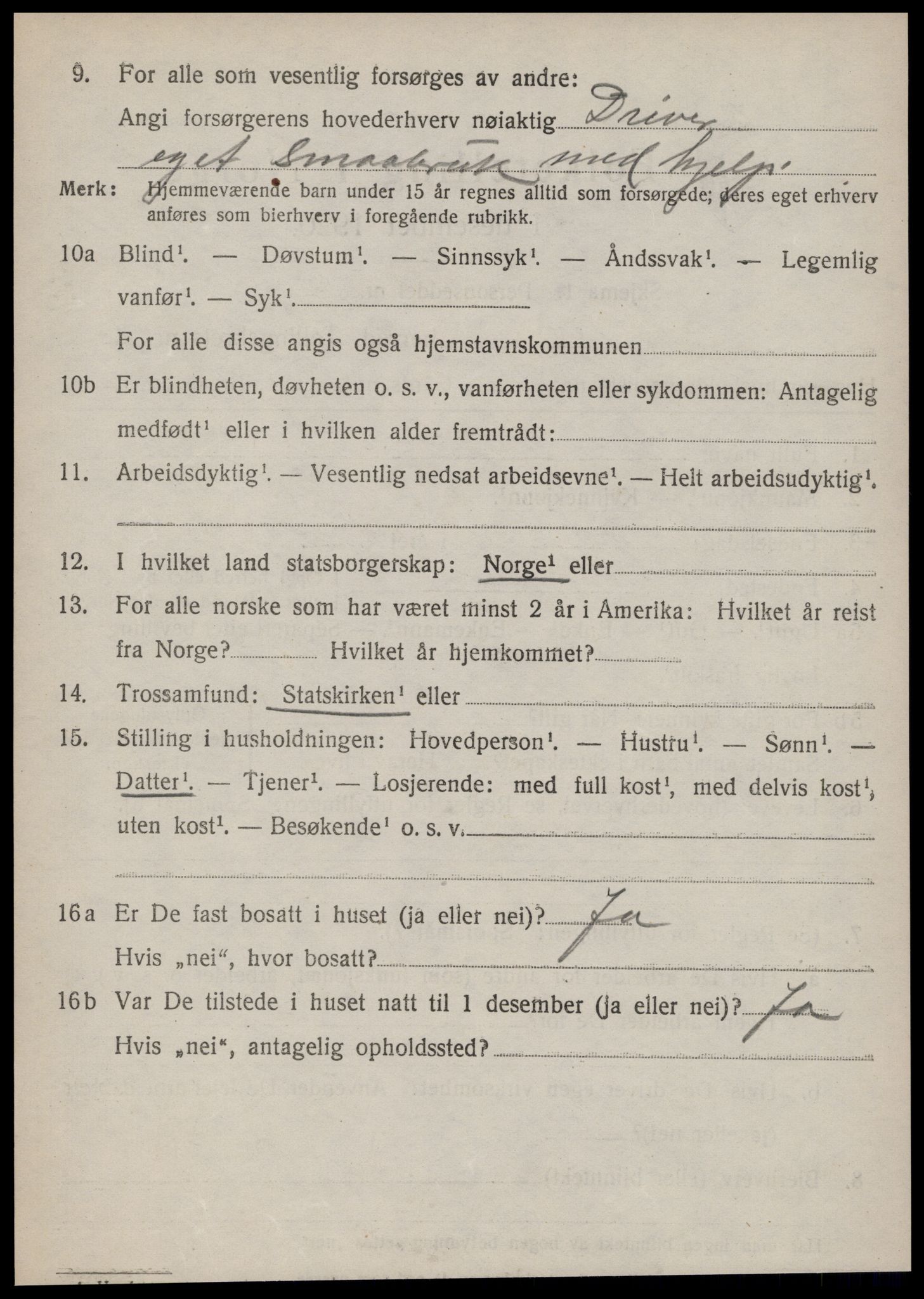 SAT, 1920 census for Vatne, 1920, p. 3105