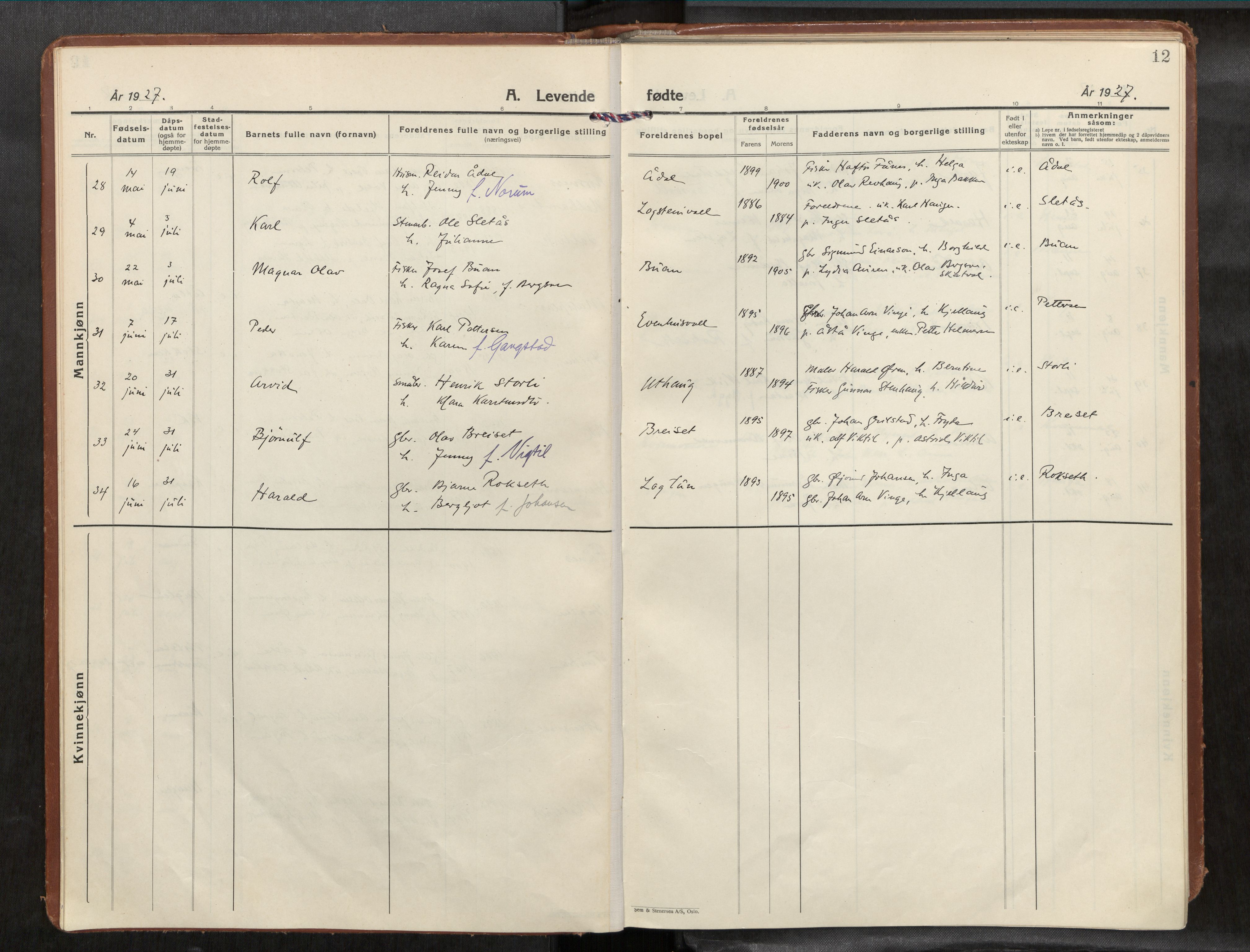 Frosta sokneprestkontor, AV/SAT-A-4380/2/H/Haa/L0001: Parish register (official) no. 1, 1926-1934, p. 12