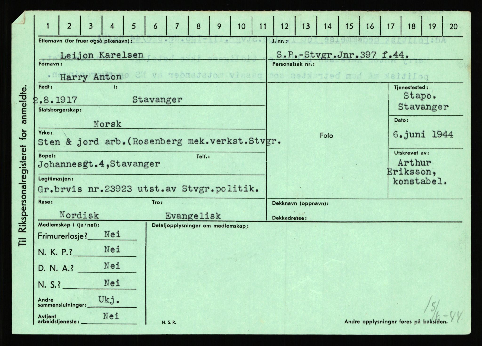 Statspolitiet - Hovedkontoret / Osloavdelingen, AV/RA-S-1329/C/Ca/L0008: Johan(nes)sen - Knoph, 1943-1945, p. 3254