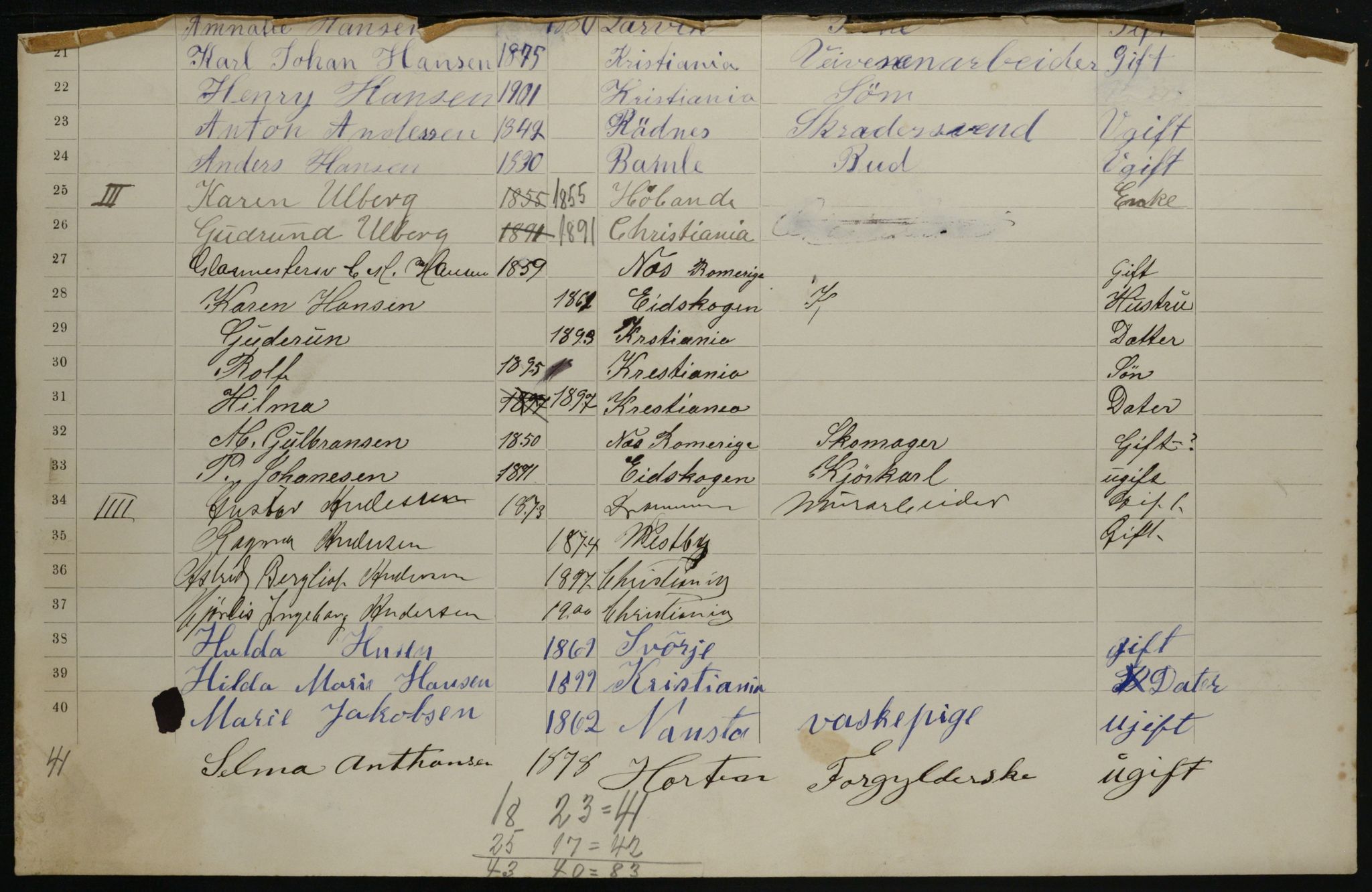 OBA, Municipal Census 1901 for Kristiania, 1901, p. 1711