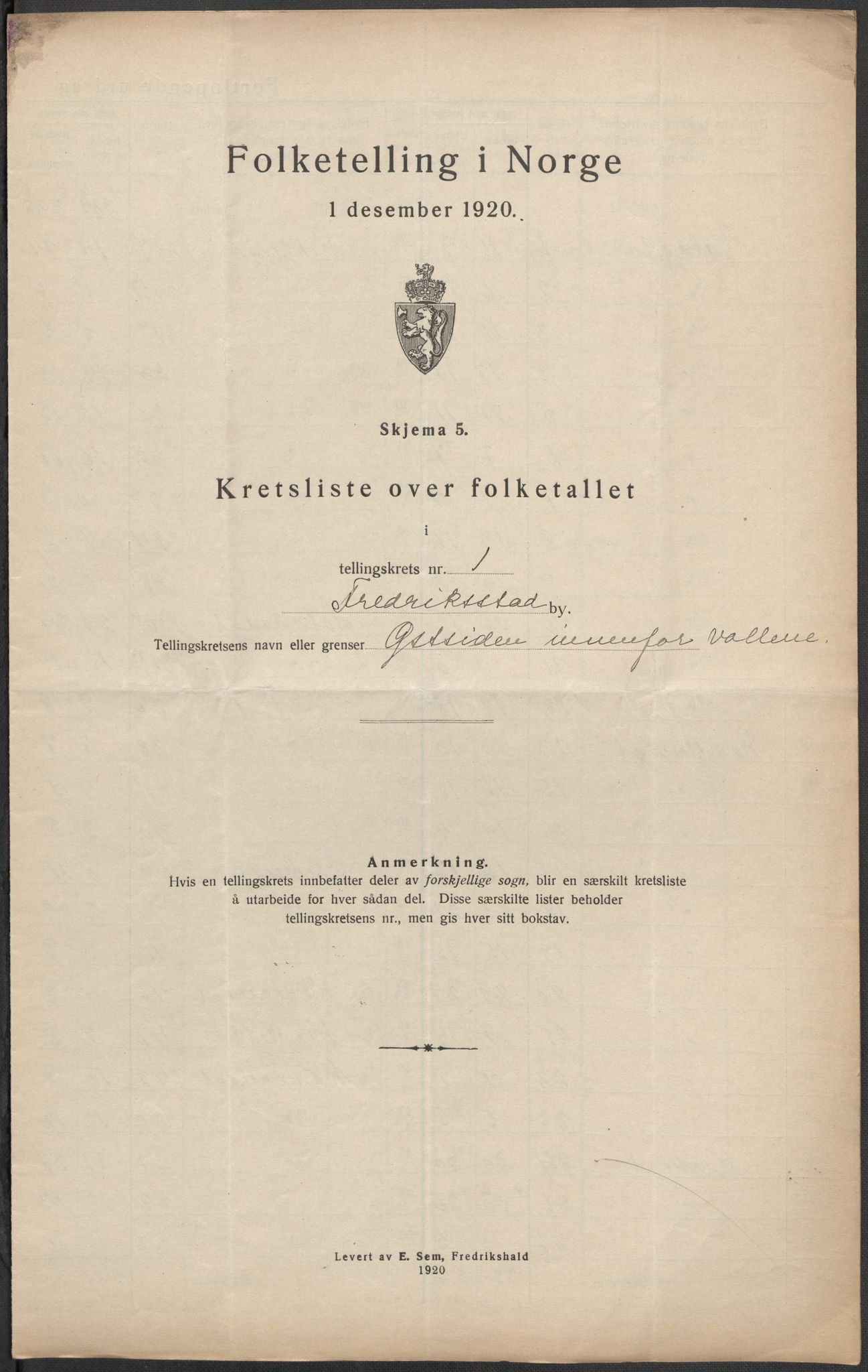 SAO, 1920 census for Fredrikstad, 1920, p. 5