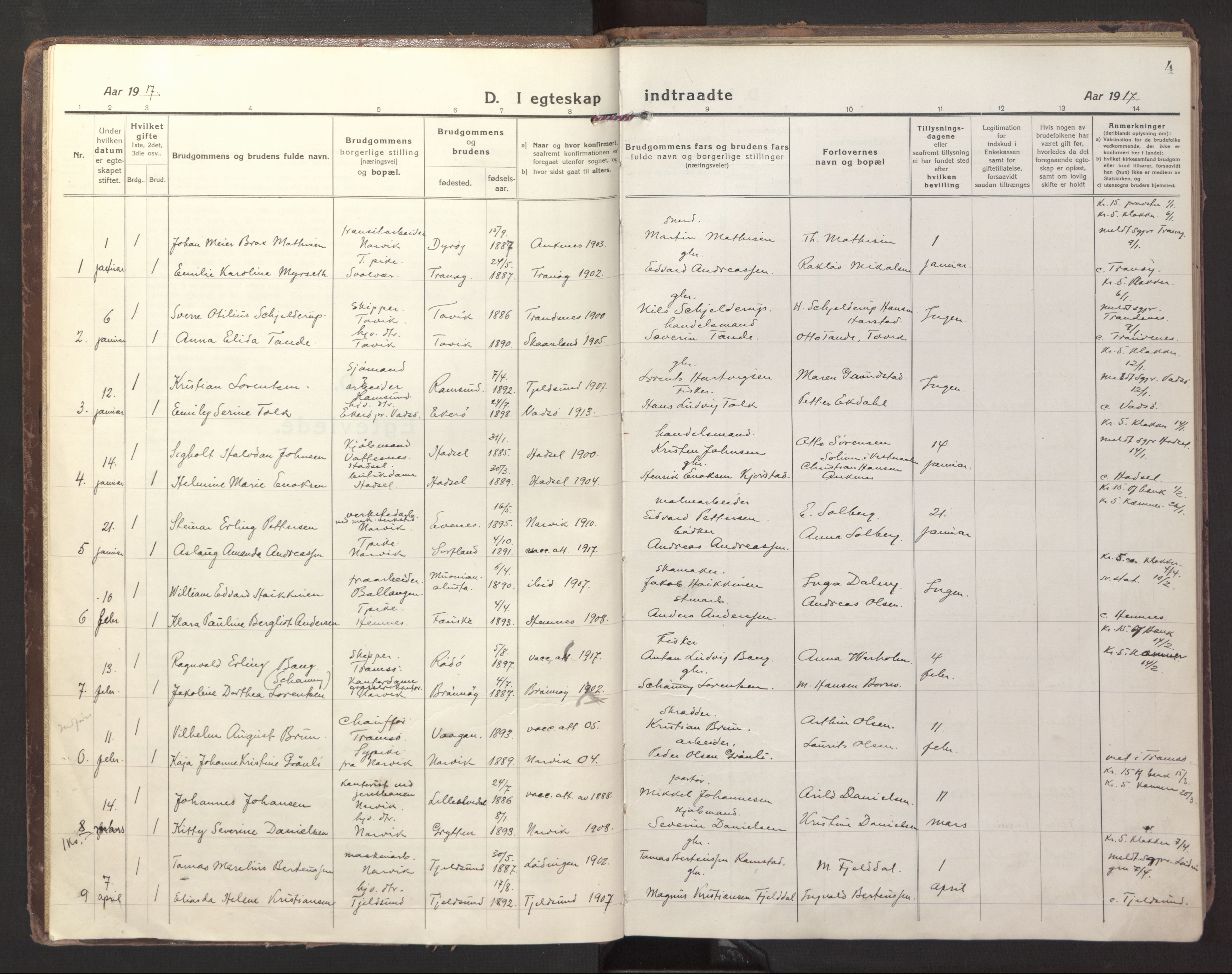 Ministerialprotokoller, klokkerbøker og fødselsregistre - Nordland, SAT/A-1459/871/L1002: Parish register (official) no. 871A18, 1917-1926, p. 4