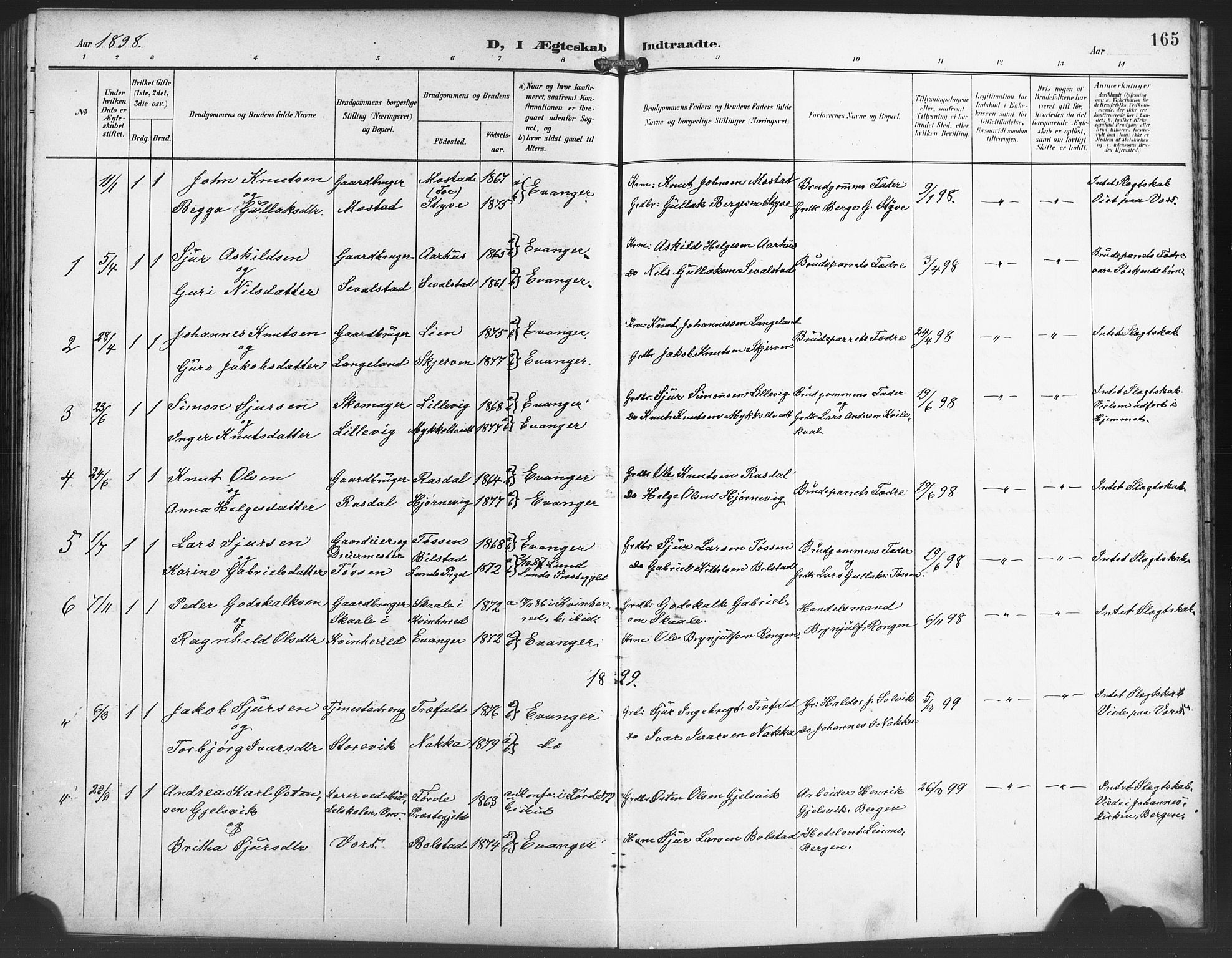 Evanger sokneprestembete, SAB/A-99924: Parish register (copy) no. A 5, 1897-1917, p. 165