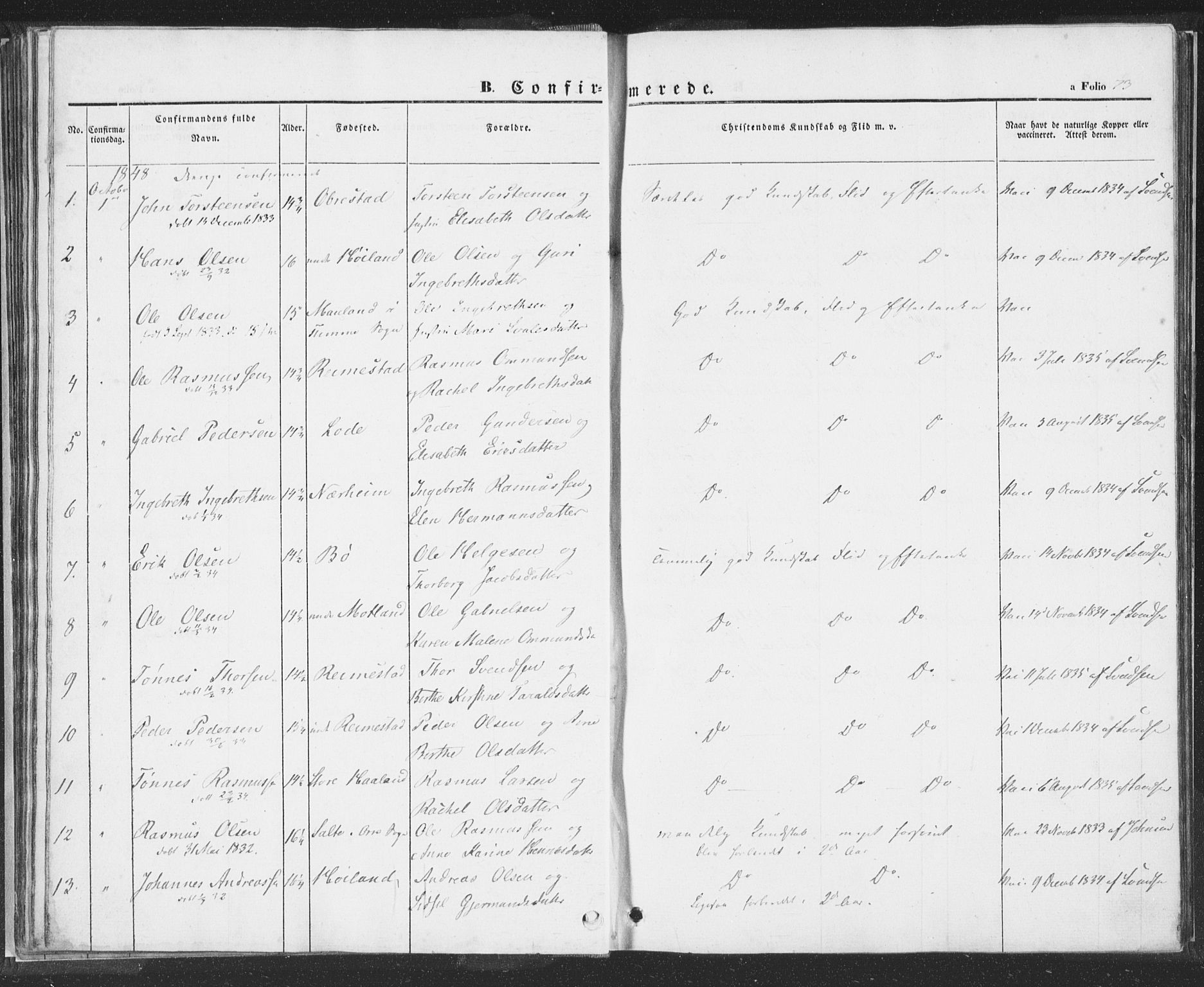 Hå sokneprestkontor, AV/SAST-A-101801/001/30BA/L0006: Parish register (official) no. A 5, 1842-1853, p. 73