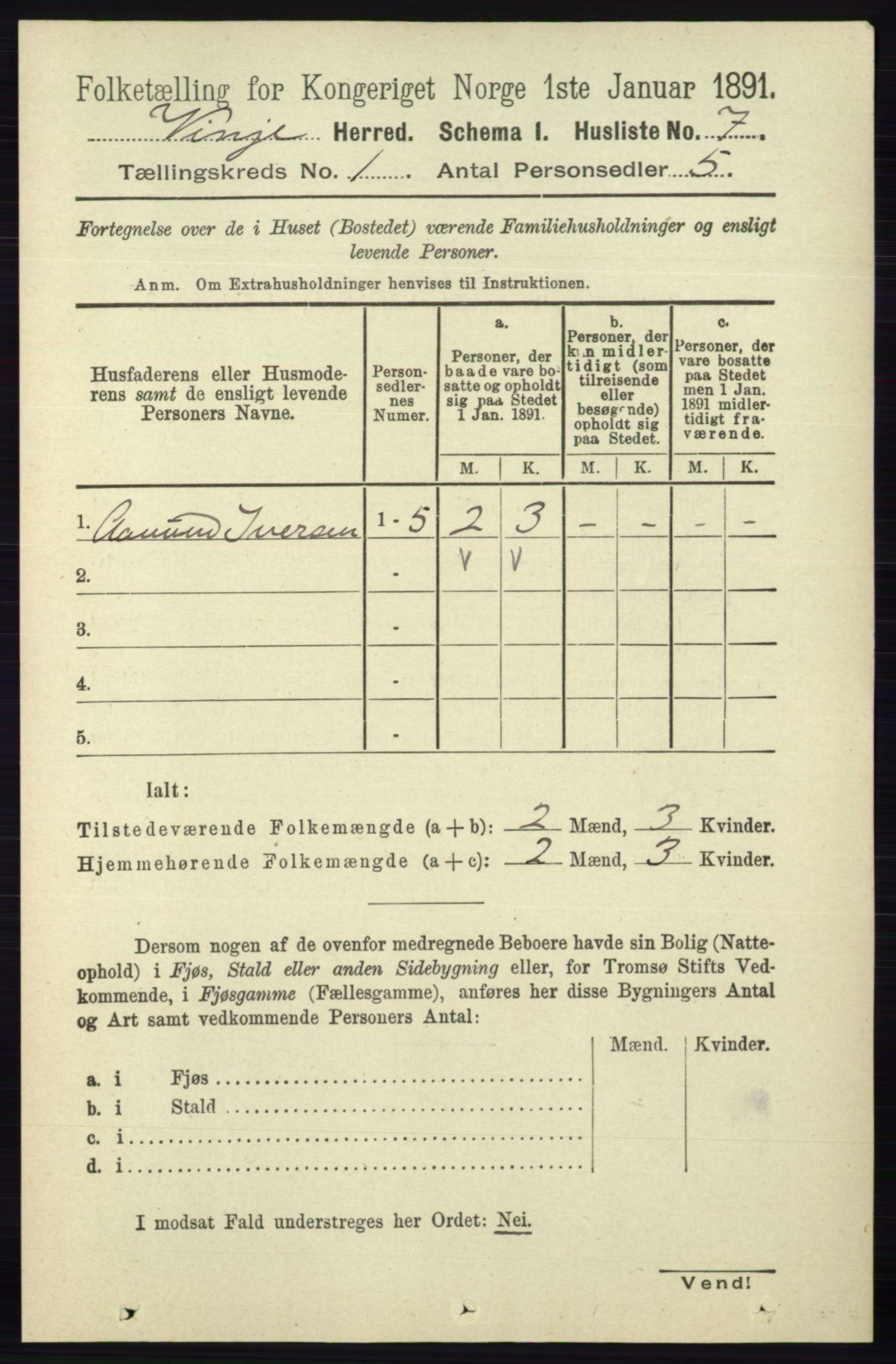 RA, 1891 census for 0834 Vinje, 1891, p. 26