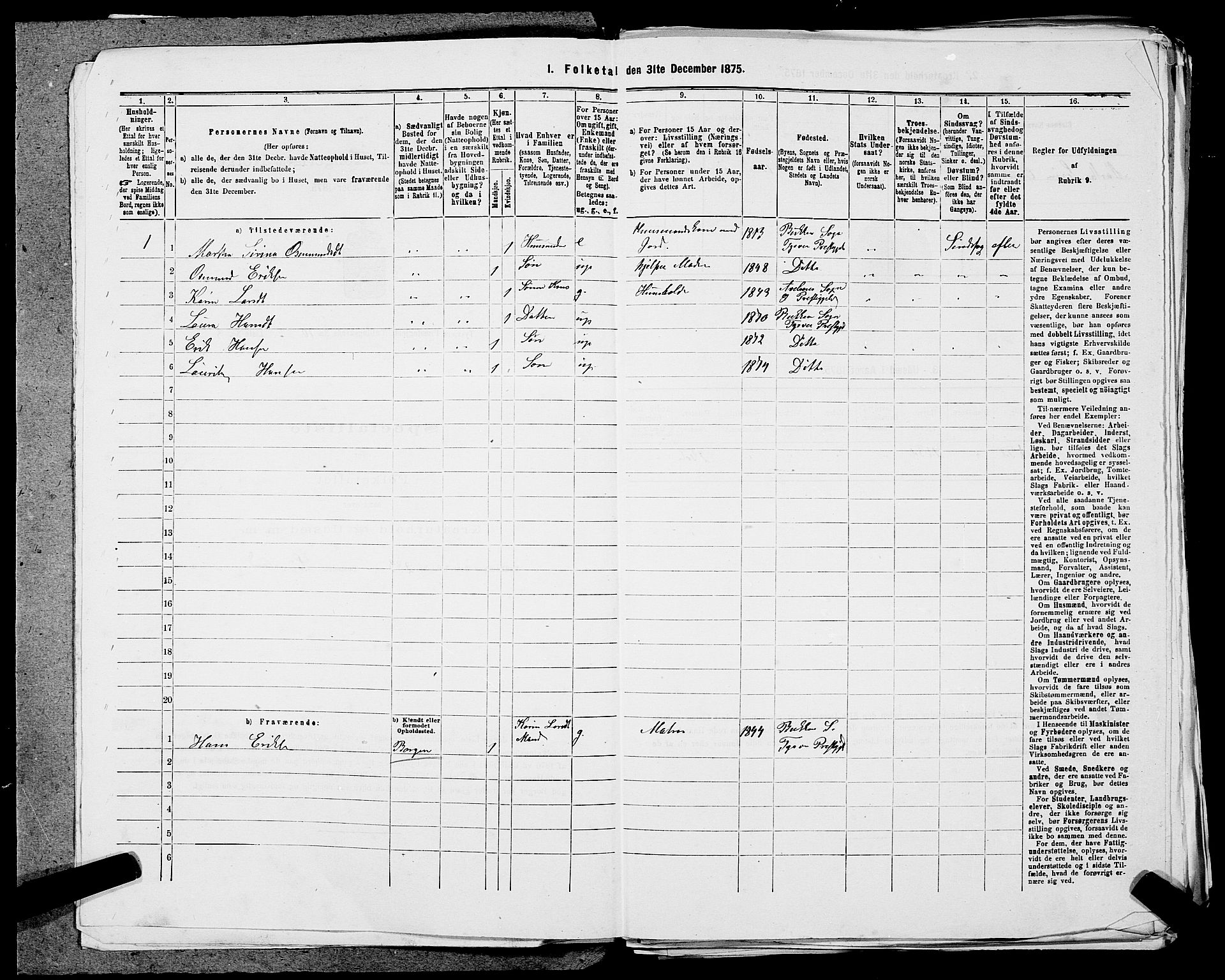 SAST, 1875 census for 1146P Tysvær, 1875, p. 1128