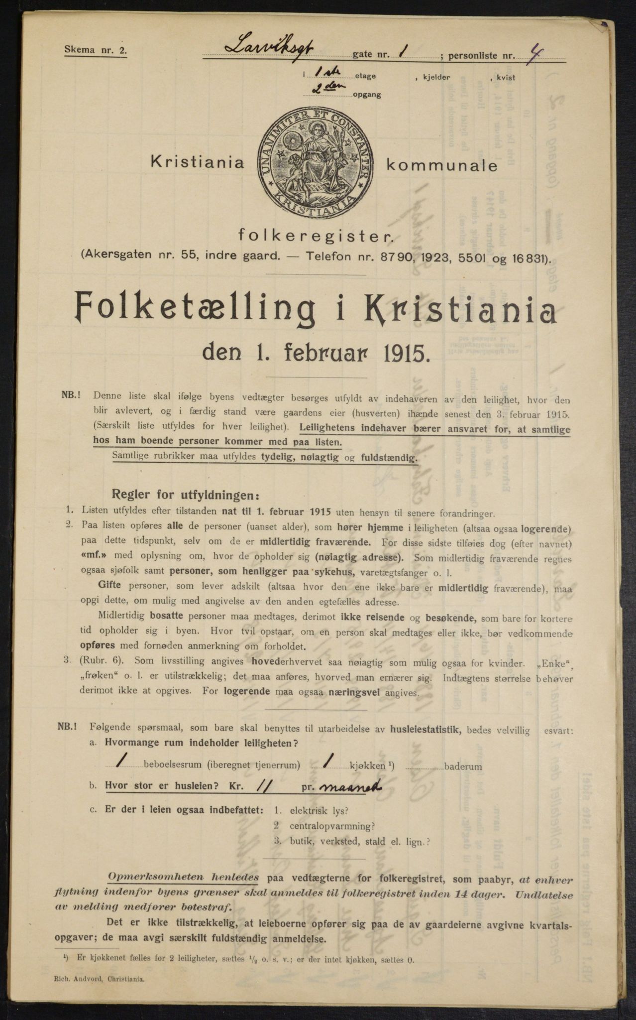 OBA, Municipal Census 1915 for Kristiania, 1915, p. 56581