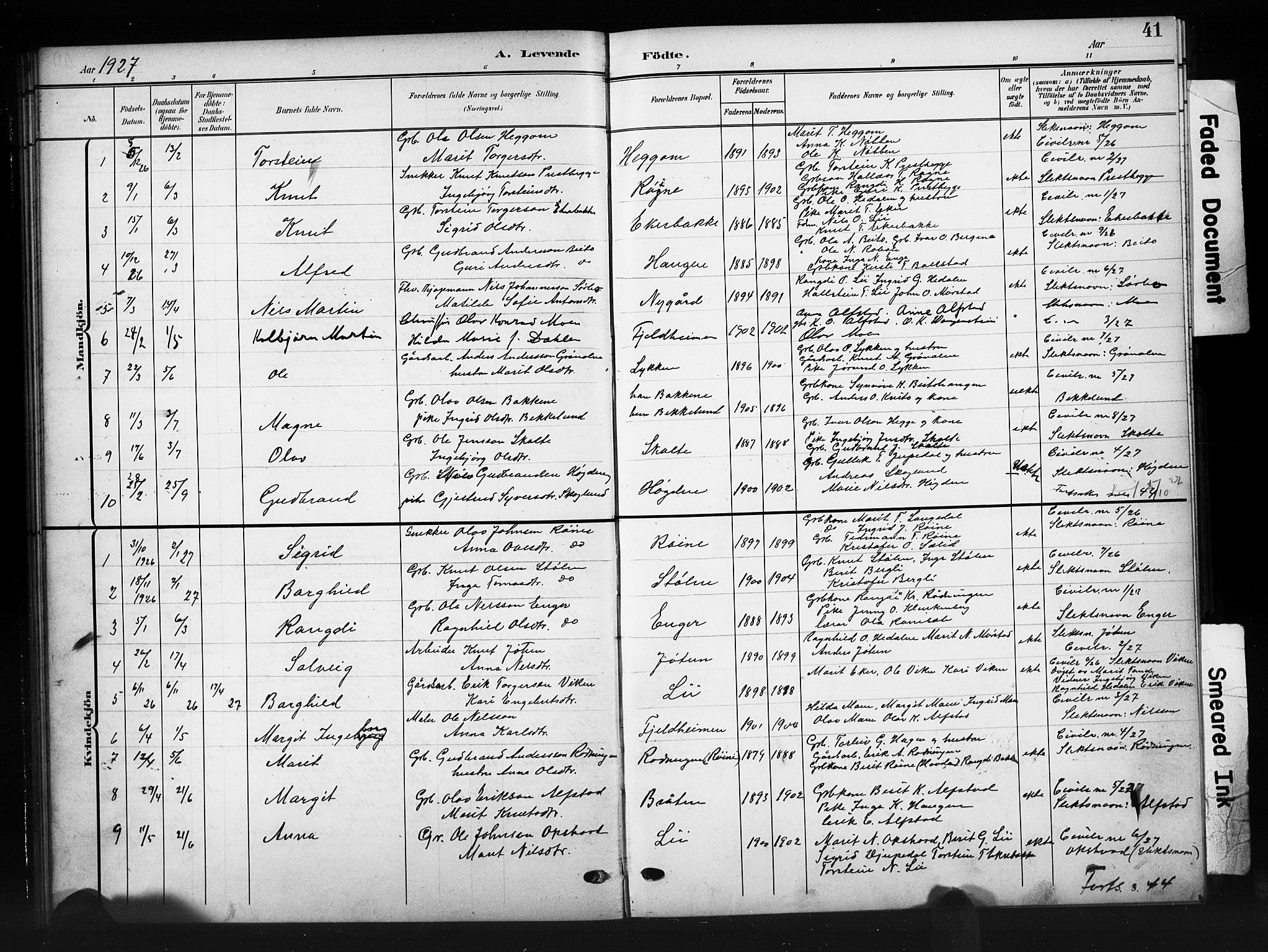 Øystre Slidre prestekontor, AV/SAH-PREST-138/H/Ha/Hab/L0007: Parish register (copy) no. 7, 1908-1927, p. 41