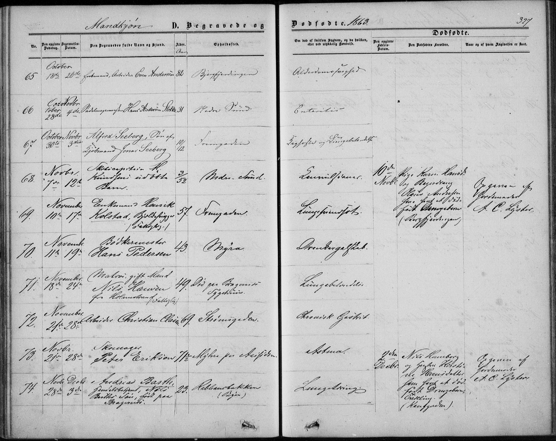 Bragernes kirkebøker, AV/SAKO-A-6/F/Fb/L0003: Parish register (official) no. II 3, 1860-1868, p. 327