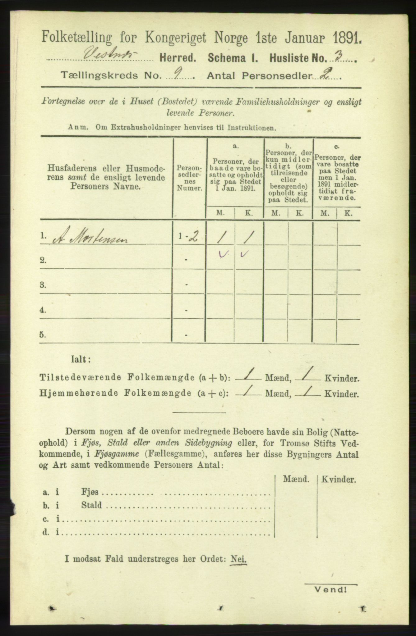 RA, 1891 census for 1535 Vestnes, 1891, p. 3323