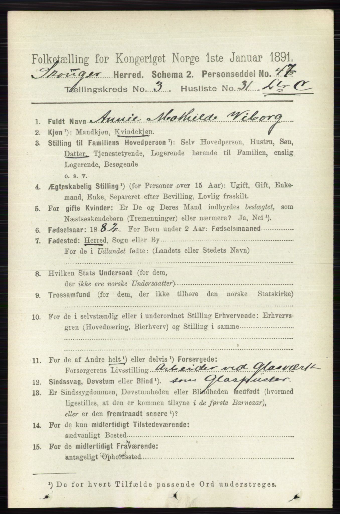 RA, 1891 census for 0712 Skoger, 1891, p. 1872