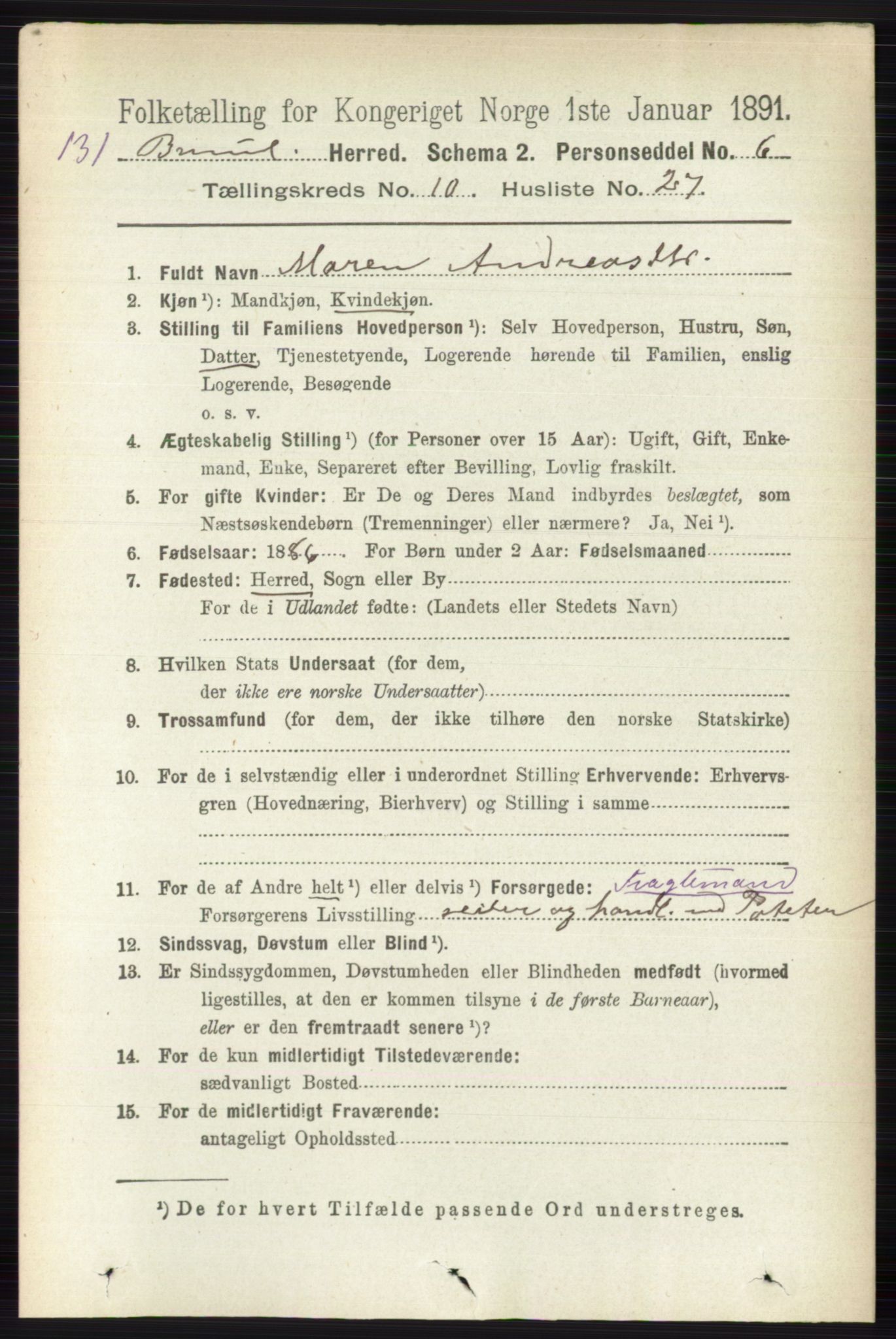 RA, 1891 census for 0726 Brunlanes, 1891, p. 4936