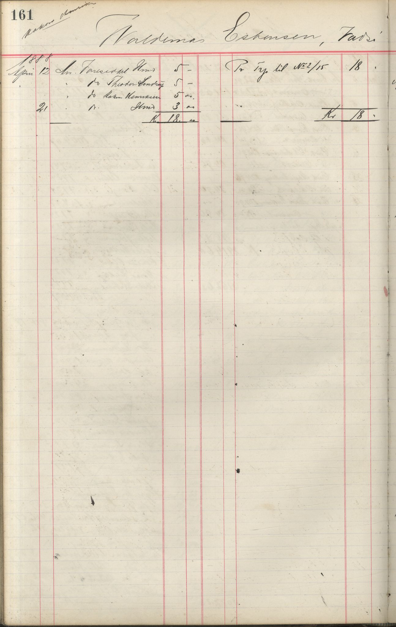 Brodtkorb handel A/S, VAMU/A-0001/F/Fa/L0001/0002: Kompanibøker. Innensogns / Compagnibog for Indensogns Fiskere No 11, 1887-1889, p. 161