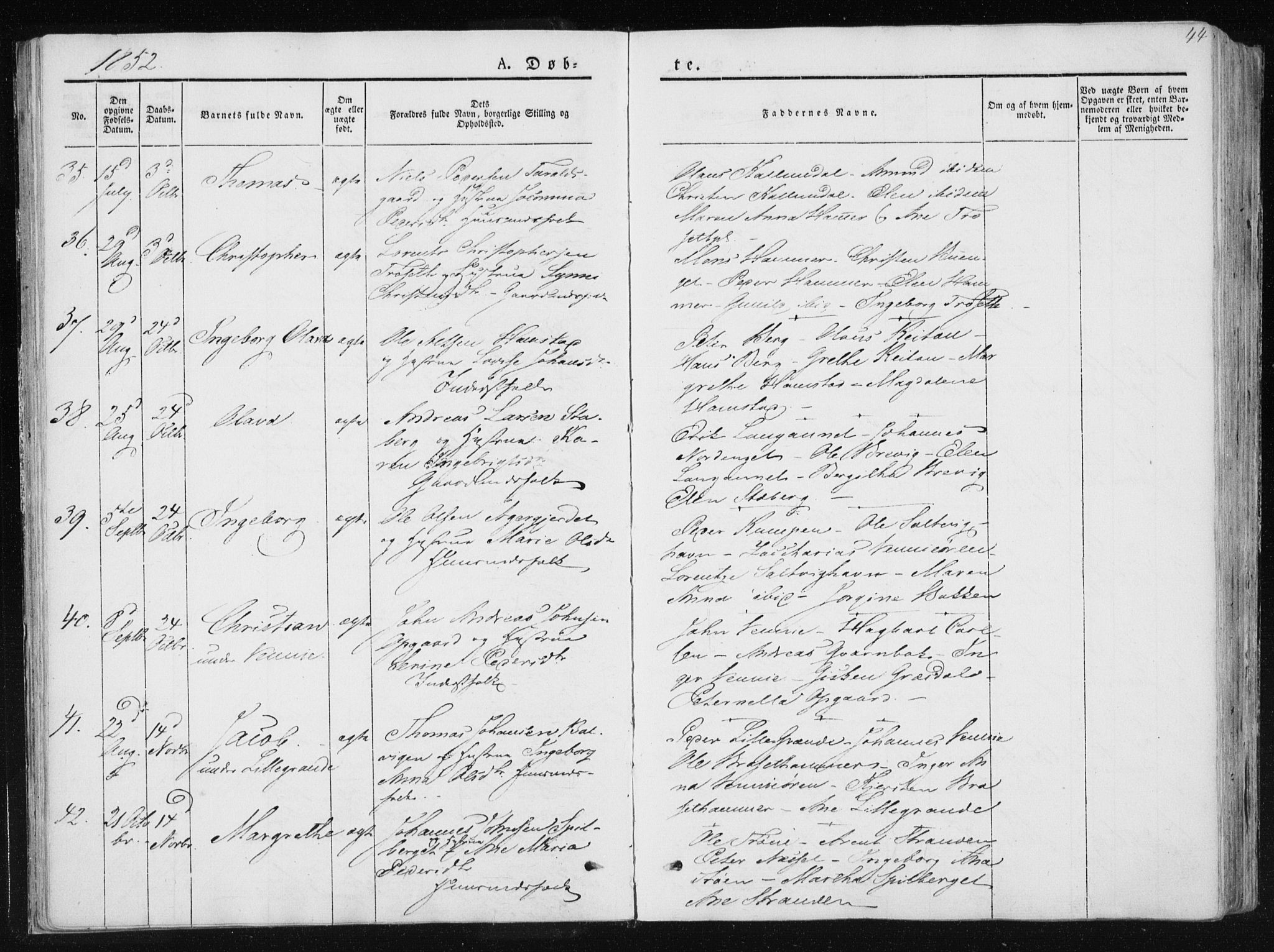Ministerialprotokoller, klokkerbøker og fødselsregistre - Nord-Trøndelag, SAT/A-1458/733/L0323: Parish register (official) no. 733A02, 1843-1870, p. 44