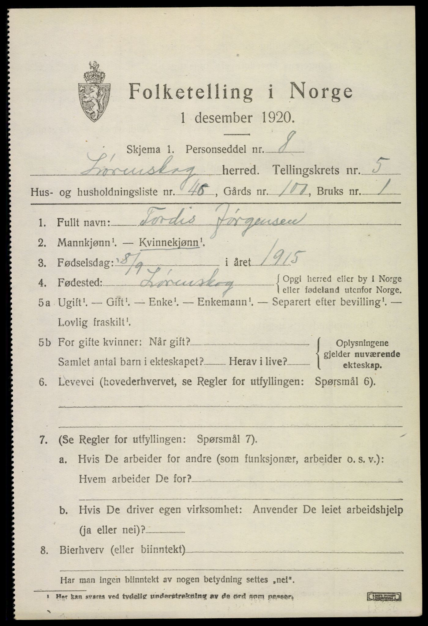 SAO, 1920 census for Lørenskog, 1920, p. 4807