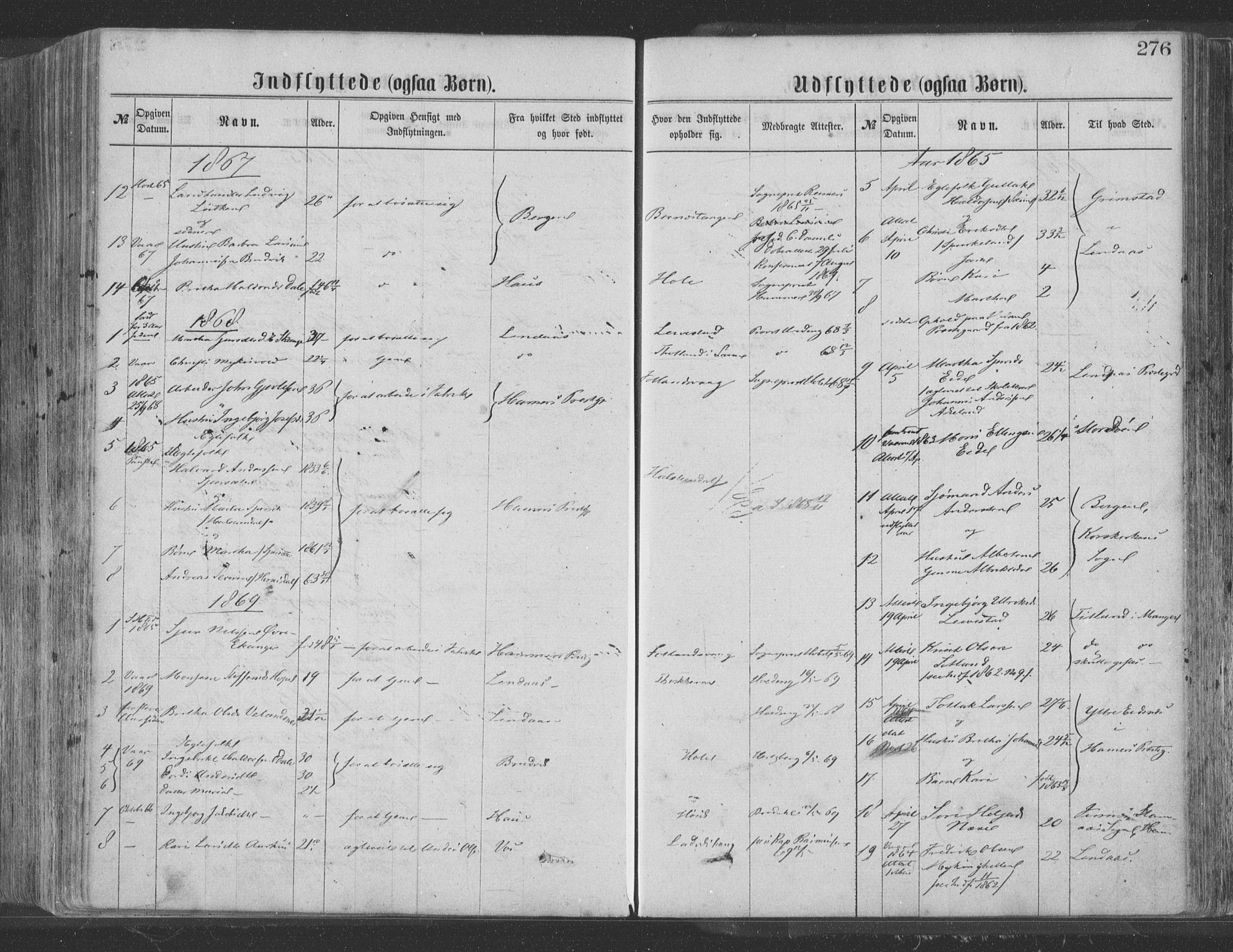 Hosanger sokneprestembete, SAB/A-75801/H/Haa: Parish register (official) no. A 9, 1864-1876, p. 276
