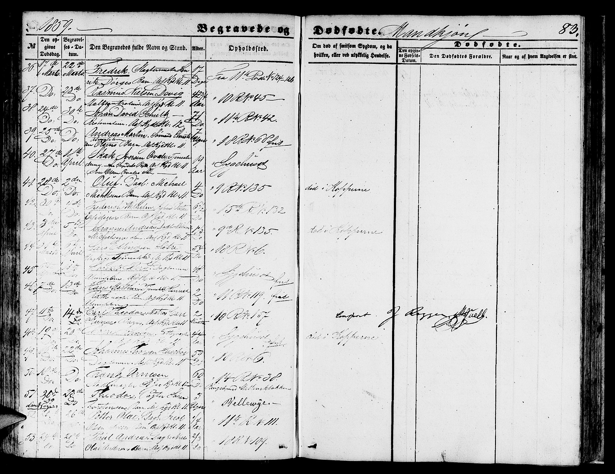 Domkirken sokneprestembete, AV/SAB-A-74801/H/Hab/L0038: Parish register (copy) no. E 2, 1847-1859, p. 83