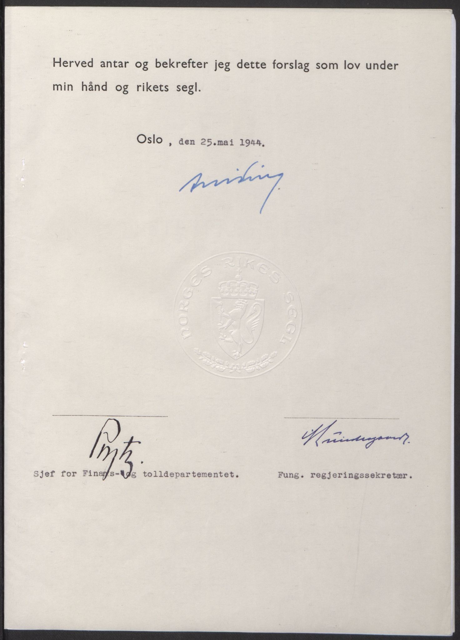 NS-administrasjonen 1940-1945 (Statsrådsekretariatet, de kommisariske statsråder mm), RA/S-4279/D/Db/L0100: Lover, 1944, p. 234