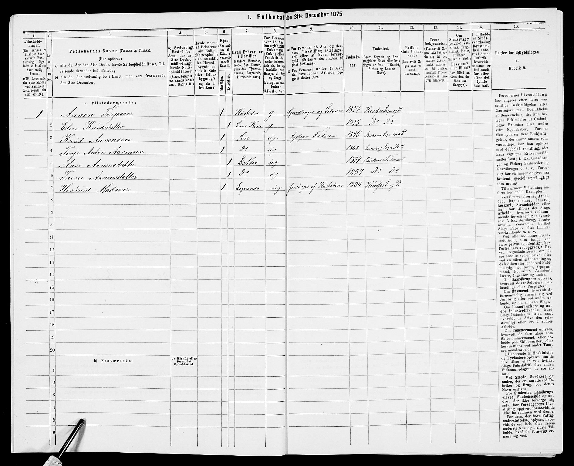 SAK, 1875 census for 0924P Homedal, 1875, p. 1045