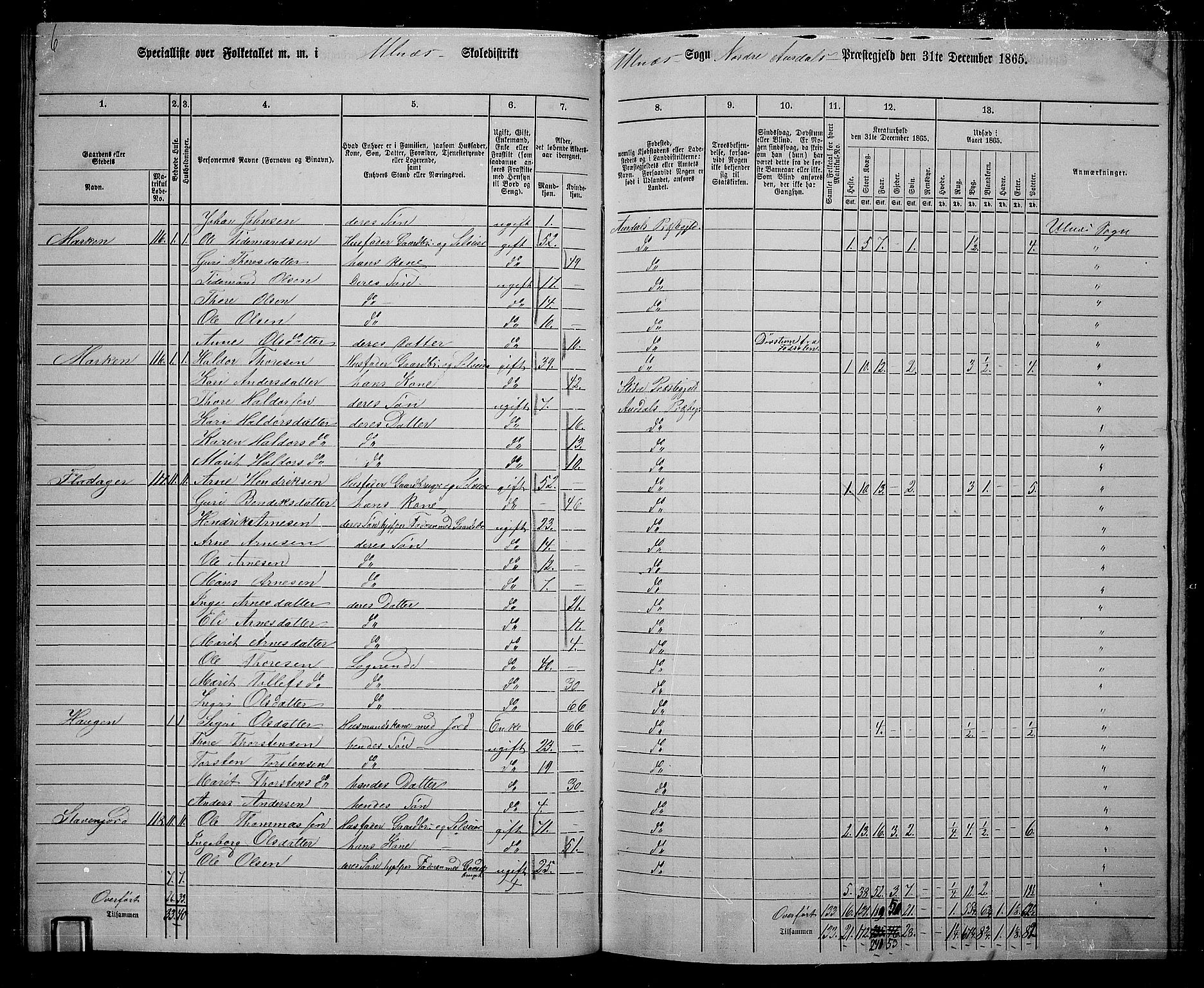 RA, 1865 census for Nord-Aurdal, 1865, p. 115