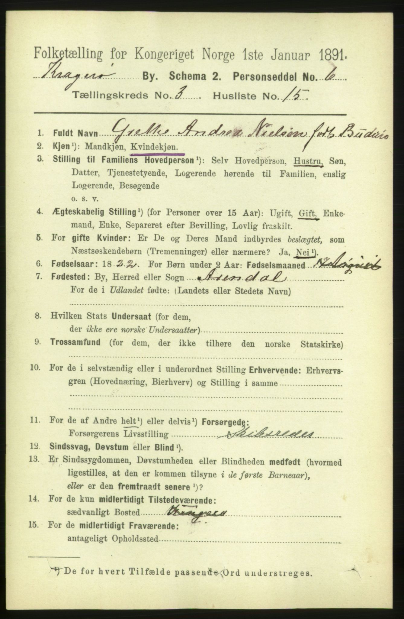 RA, 1891 census for 0801 Kragerø, 1891, p. 2788