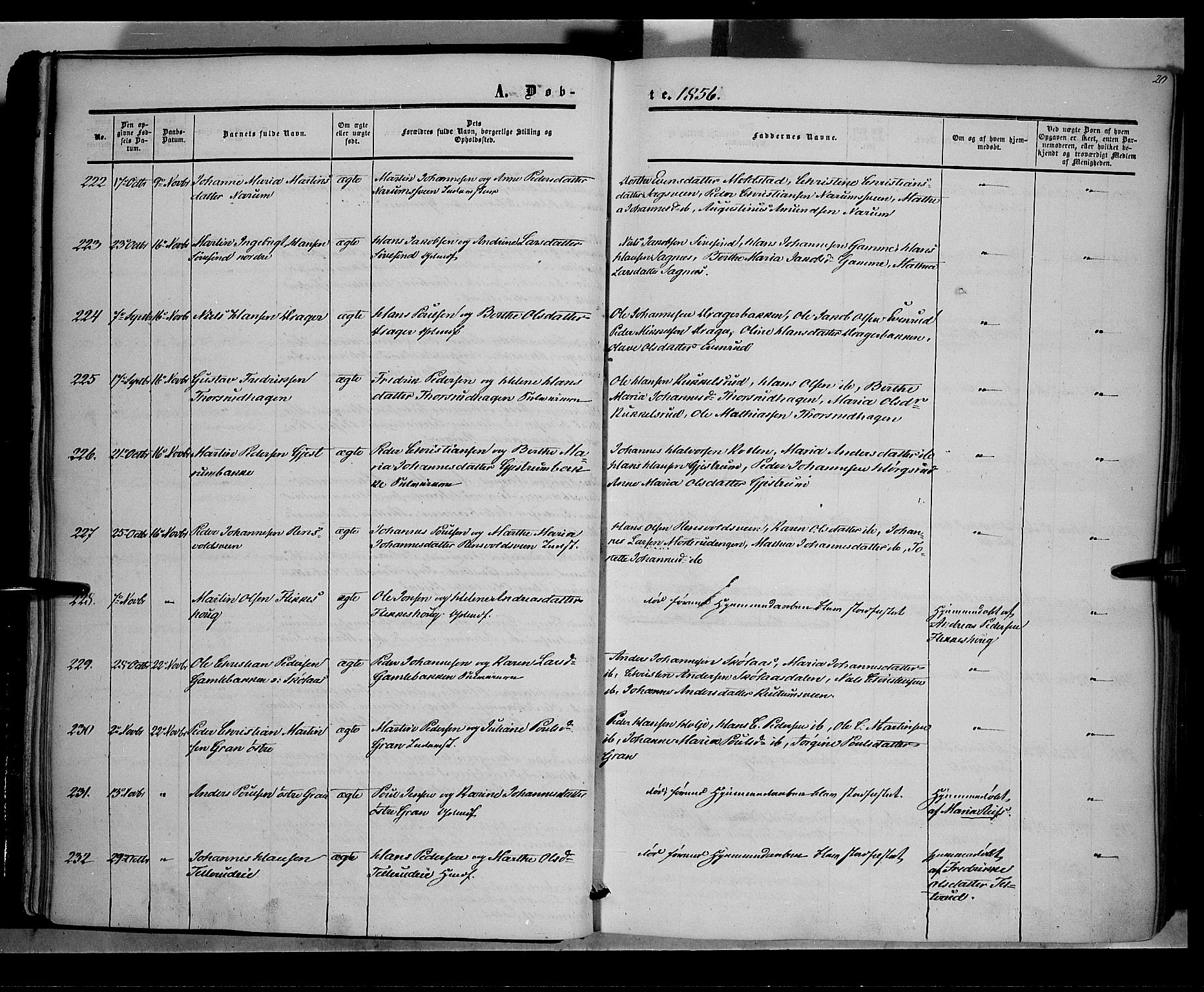 Vestre Toten prestekontor, SAH/PREST-108/H/Ha/Haa/L0006: Parish register (official) no. 6, 1856-1861, p. 20
