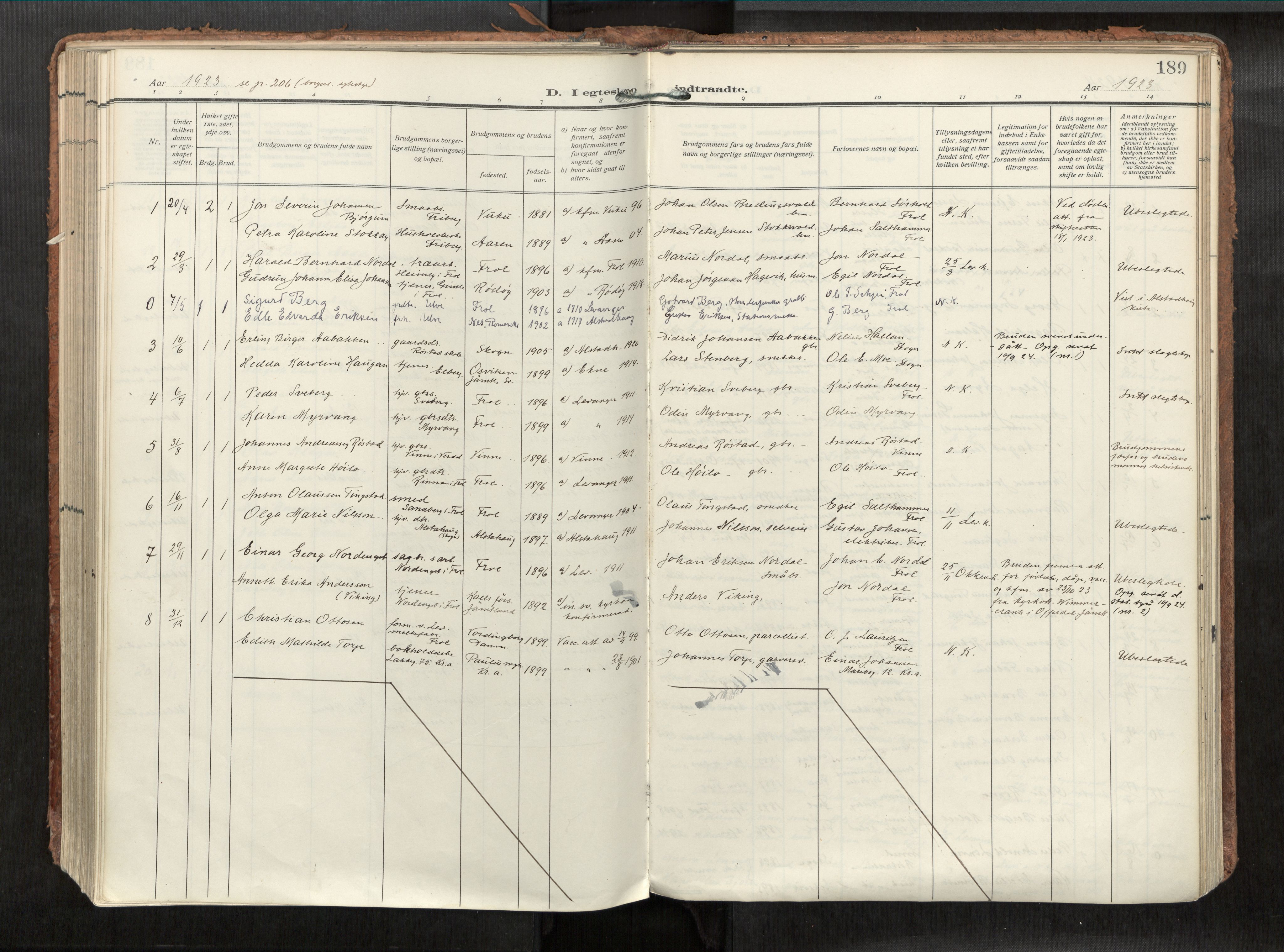 Levanger sokneprestkontor, SAT/A-1301/2/H/Haa/L0002: Parish register (official) no. 2, 1912-1935, p. 189
