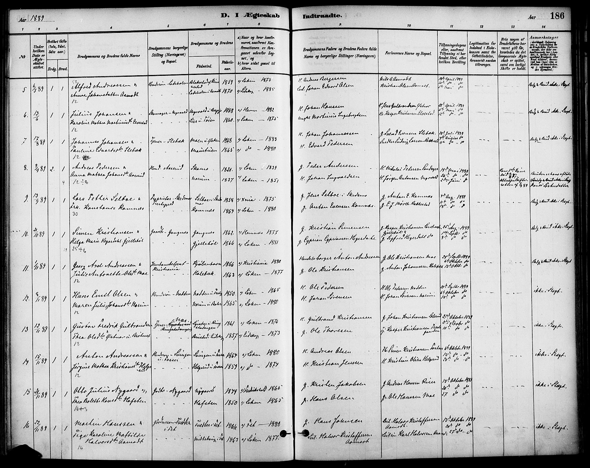 Høland prestekontor Kirkebøker, AV/SAO-A-10346a/F/Fa/L0013: Parish register (official) no. I 13, 1880-1897, p. 186