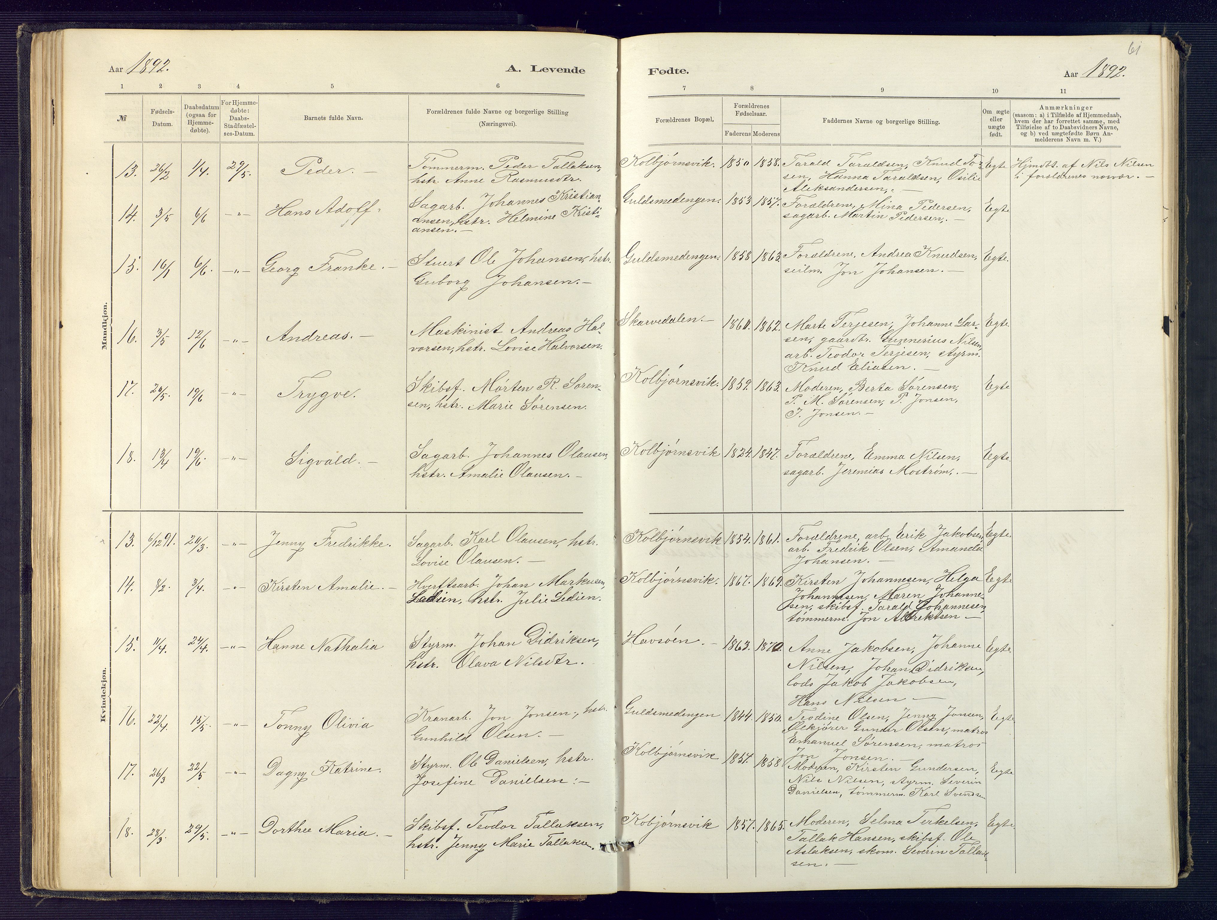 Hisøy sokneprestkontor, SAK/1111-0020/F/Fb/L0003: Parish register (copy) no. B 3, 1885-1905, p. 61