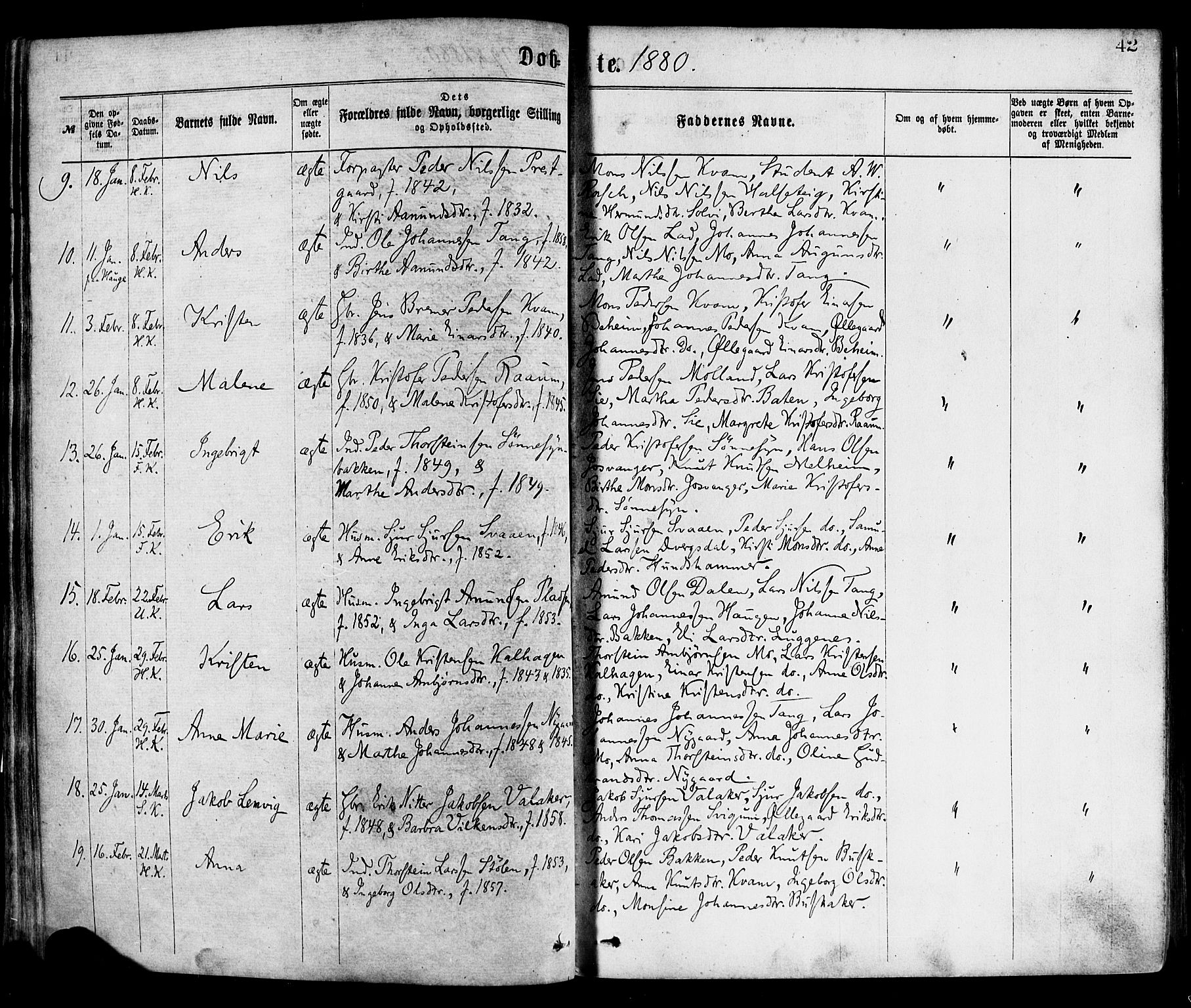 Hafslo sokneprestembete, AV/SAB-A-80301/H/Haa/Haaa/L0011: Parish register (official) no. A 11, 1873-1886, p. 42