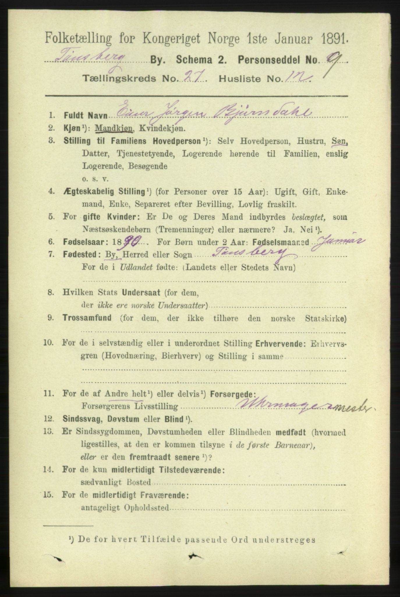 RA, 1891 census for 0705 Tønsberg, 1891, p. 6910