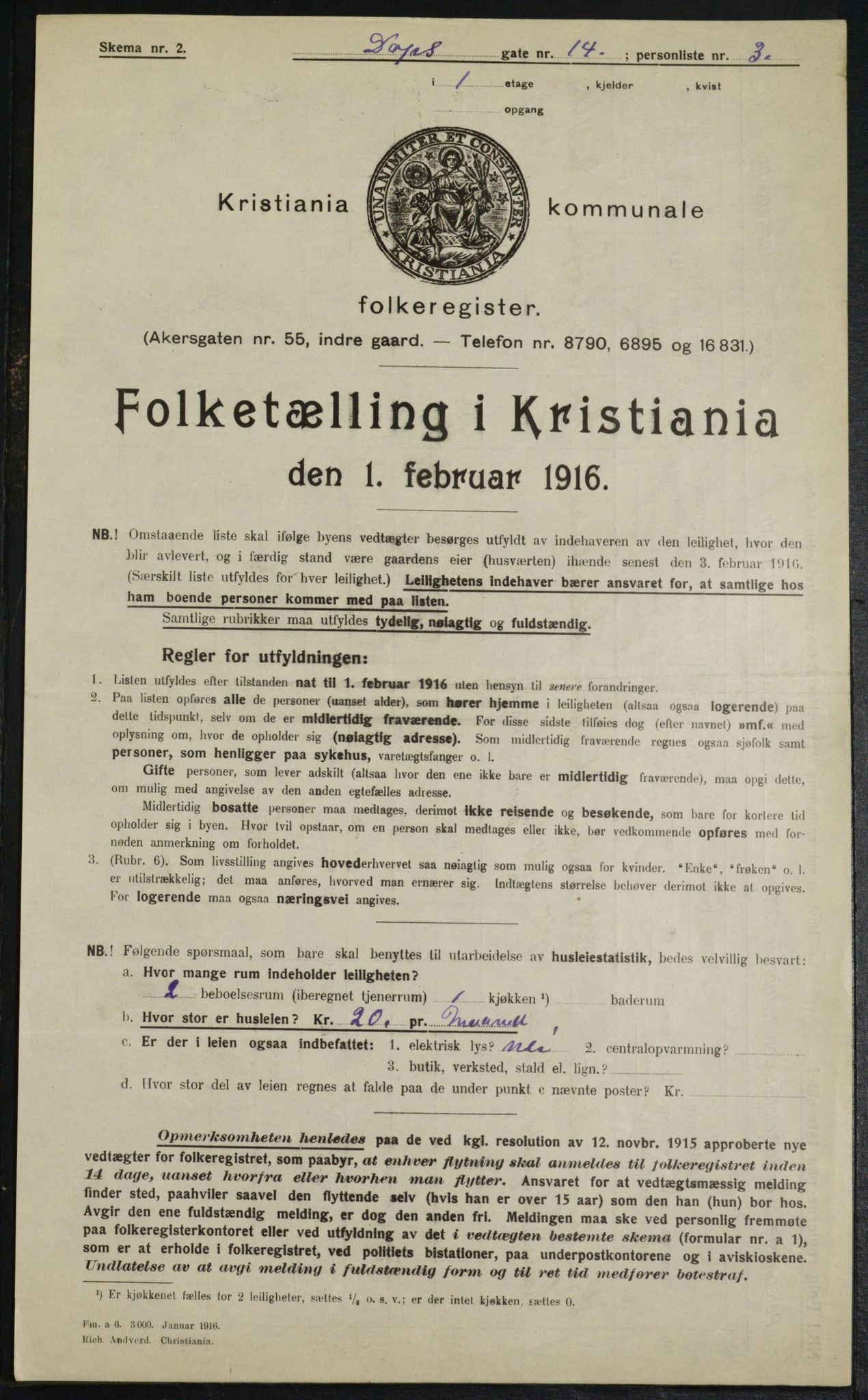 OBA, Municipal Census 1916 for Kristiania, 1916, p. 16088