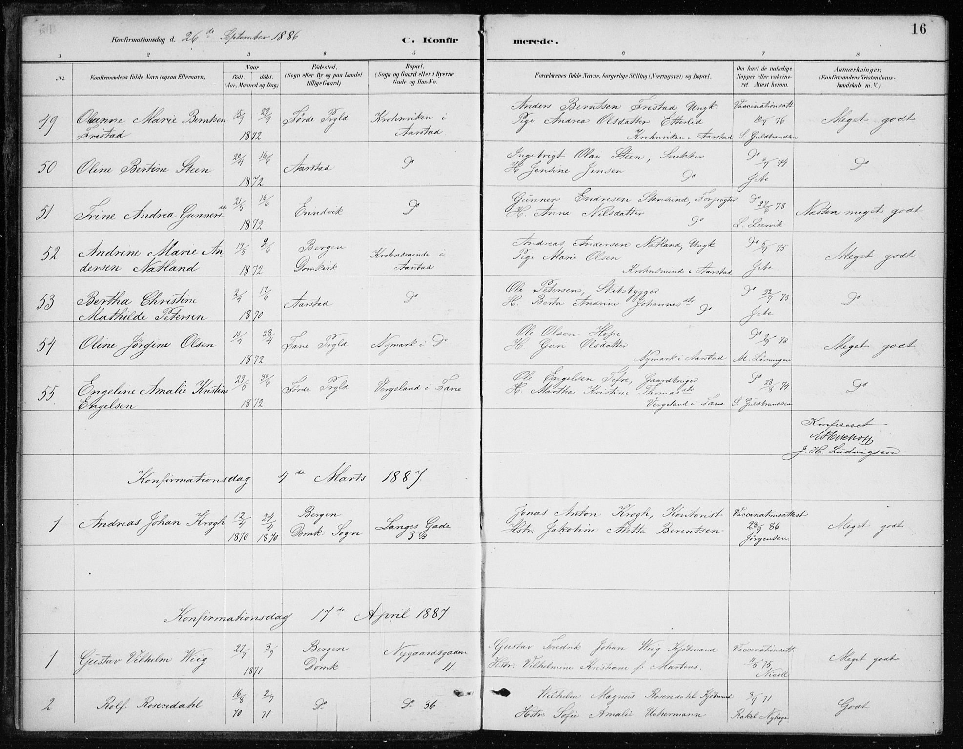 Johanneskirken sokneprestembete, SAB/A-76001/H/Haa/L0008: Parish register (official) no. C 1, 1885-1907, p. 16