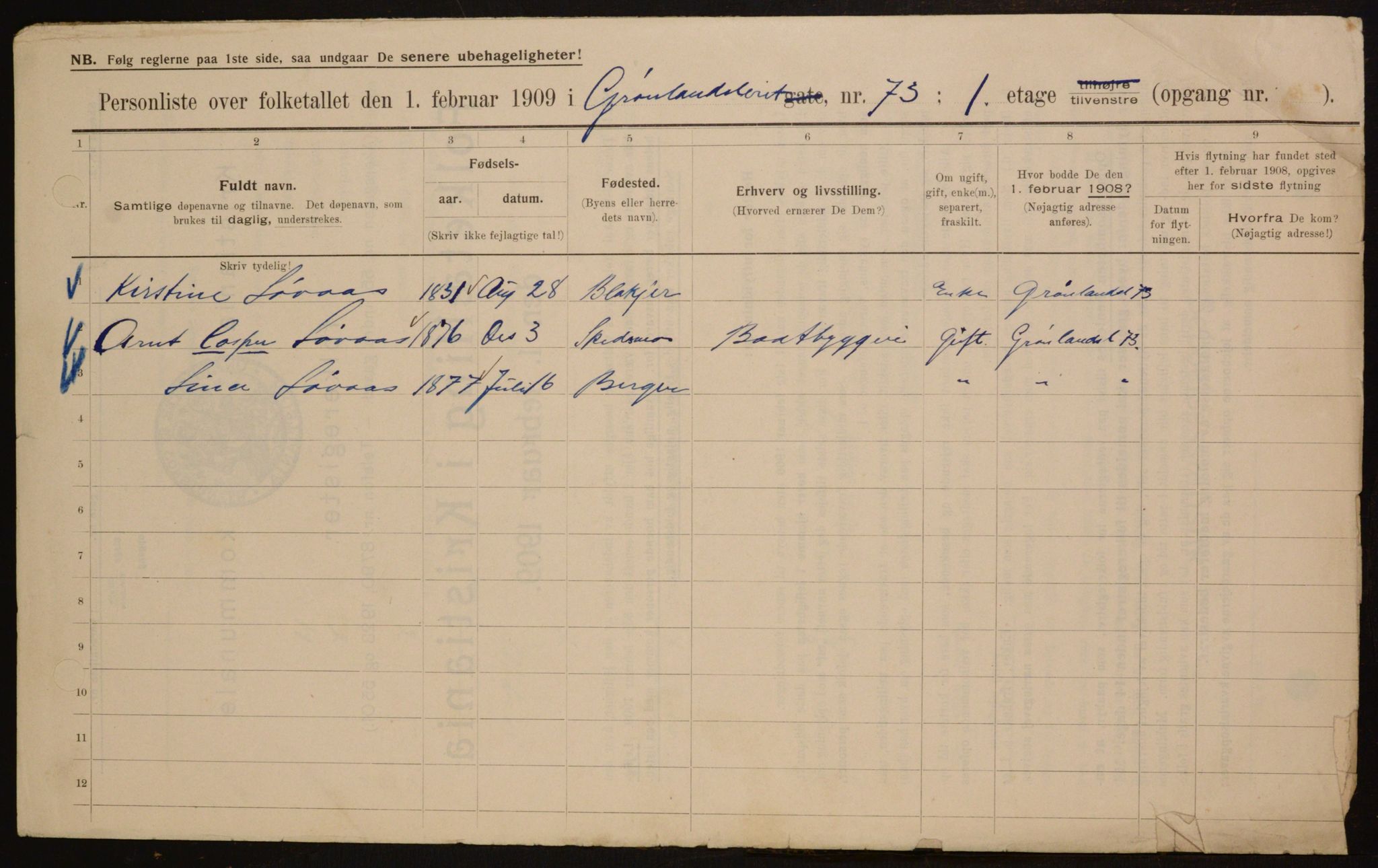 OBA, Municipal Census 1909 for Kristiania, 1909, p. 29364