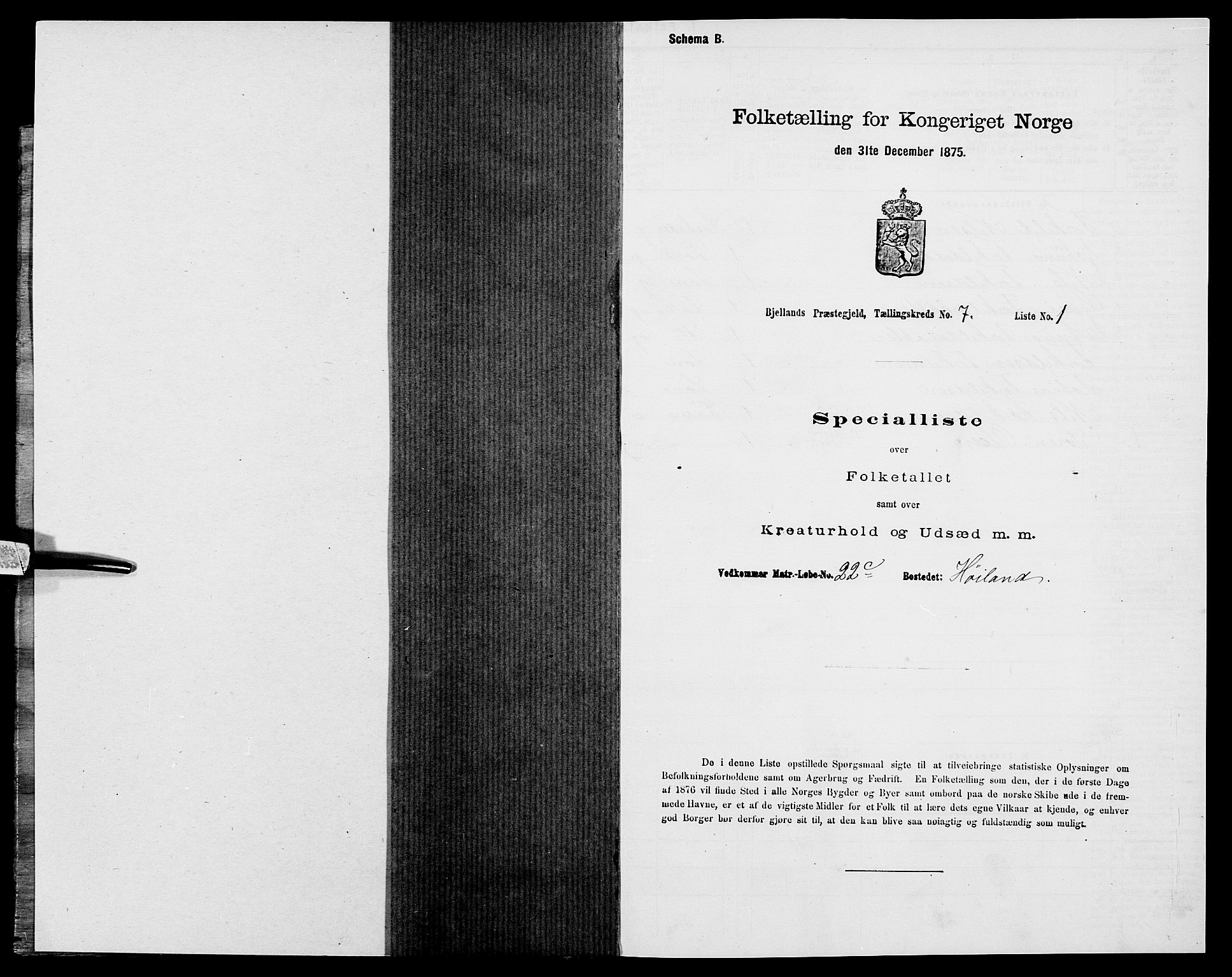 SAK, 1875 census for 1024P Bjelland, 1875, p. 391