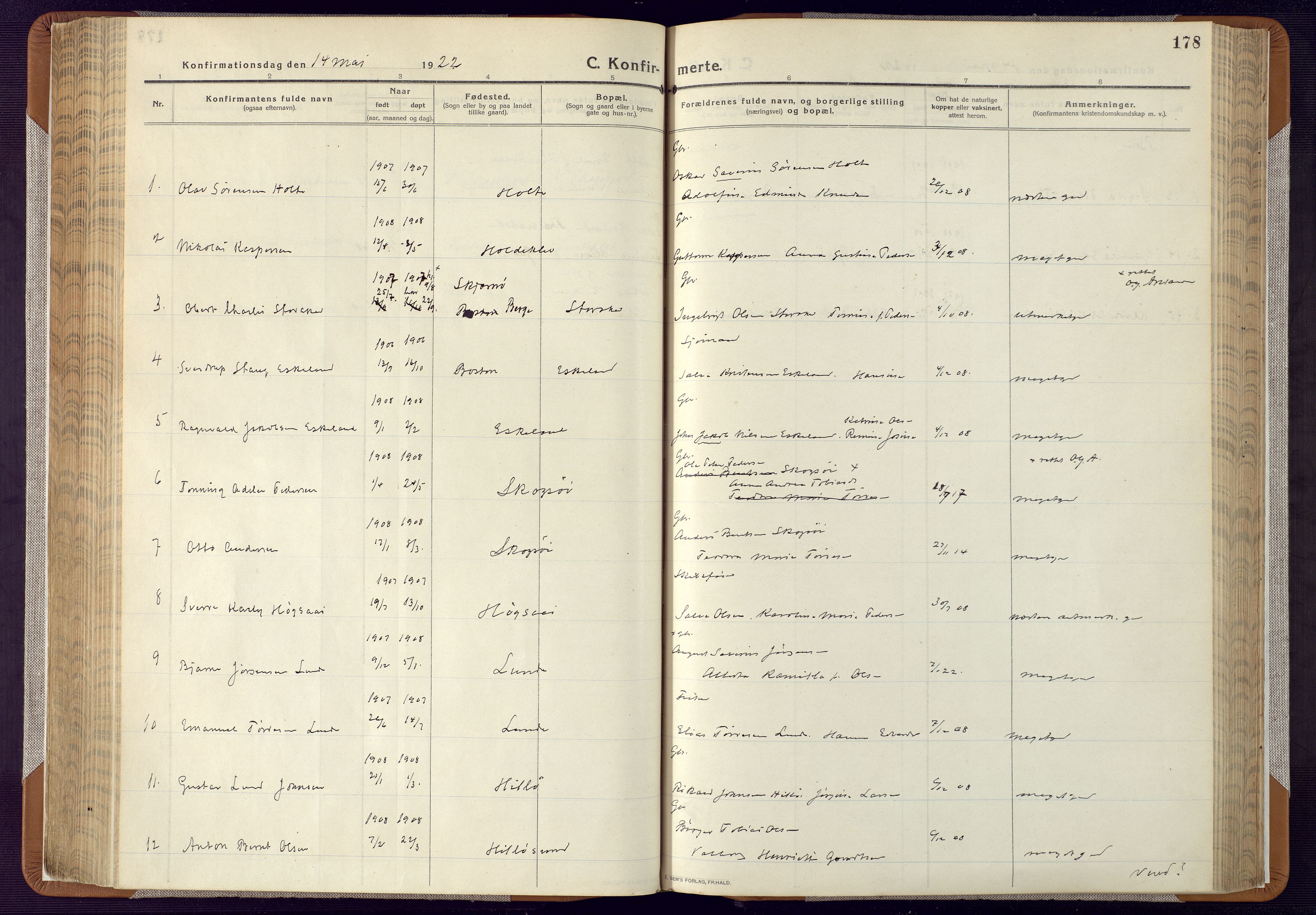 Mandal sokneprestkontor, AV/SAK-1111-0030/F/Fa/Faa/L0022: Parish register (official) no. A 22, 1913-1925, p. 178