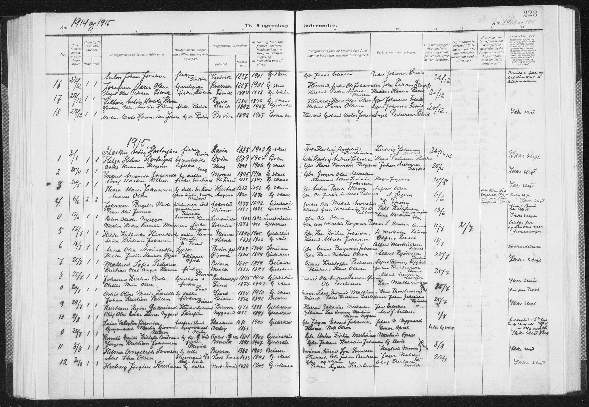 Ministerialprotokoller, klokkerbøker og fødselsregistre - Nordland, AV/SAT-A-1459/805/L0104: Parish register (official) no. 805A09, 1909-1926, p. 228