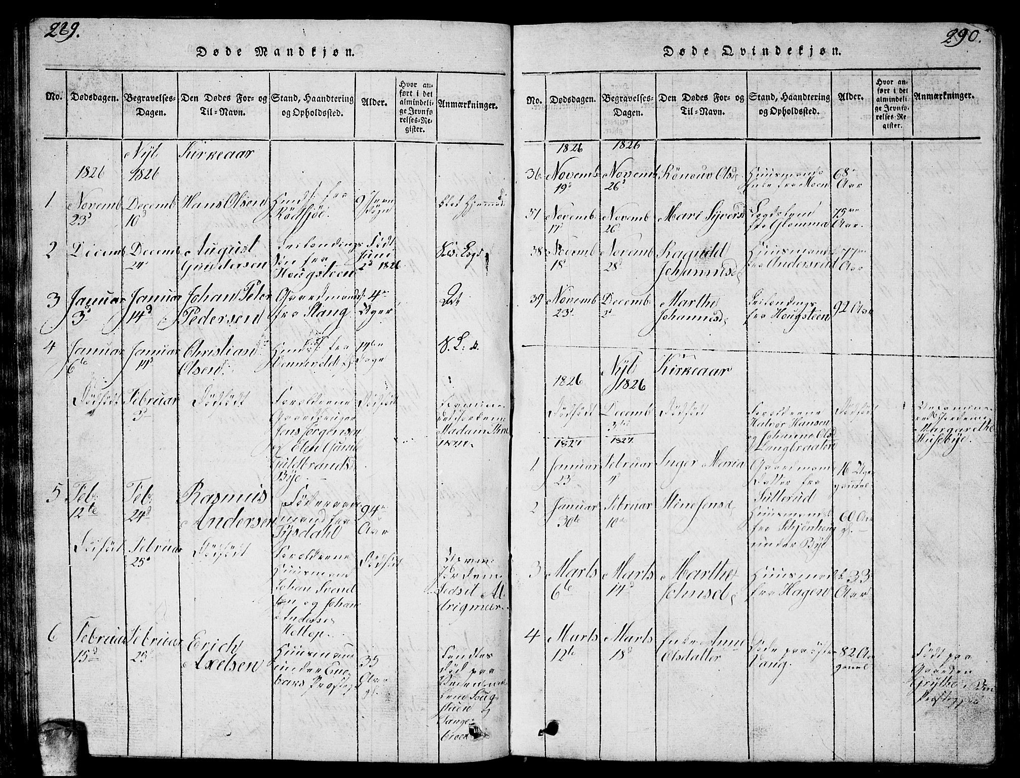 Enebakk prestekontor Kirkebøker, AV/SAO-A-10171c/G/Ga/L0001: Parish register (copy) no. I 1, 1815-1833, p. 289-290