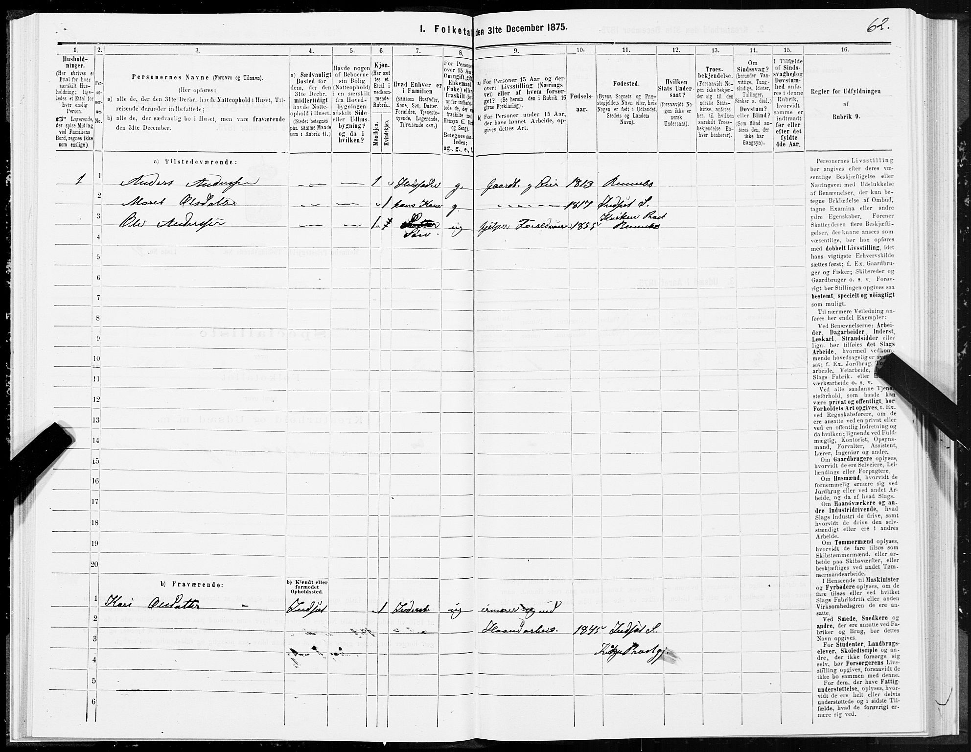 SAT, 1875 census for 1635P Rennebu, 1875, p. 3062