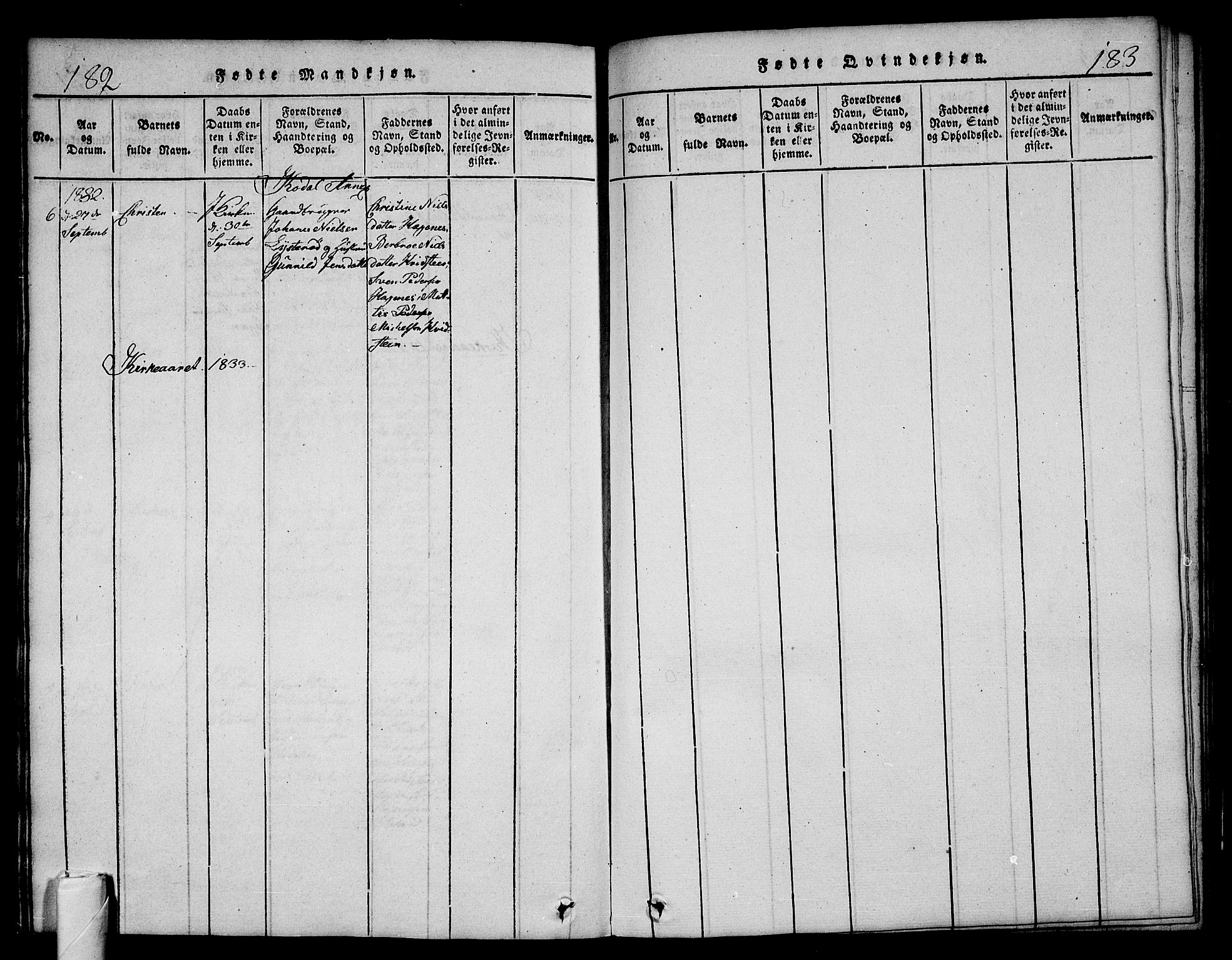 Andebu kirkebøker, AV/SAKO-A-336/G/Ga/L0002: Parish register (copy) no. I 2 /3, 1823-1832, p. 182-183