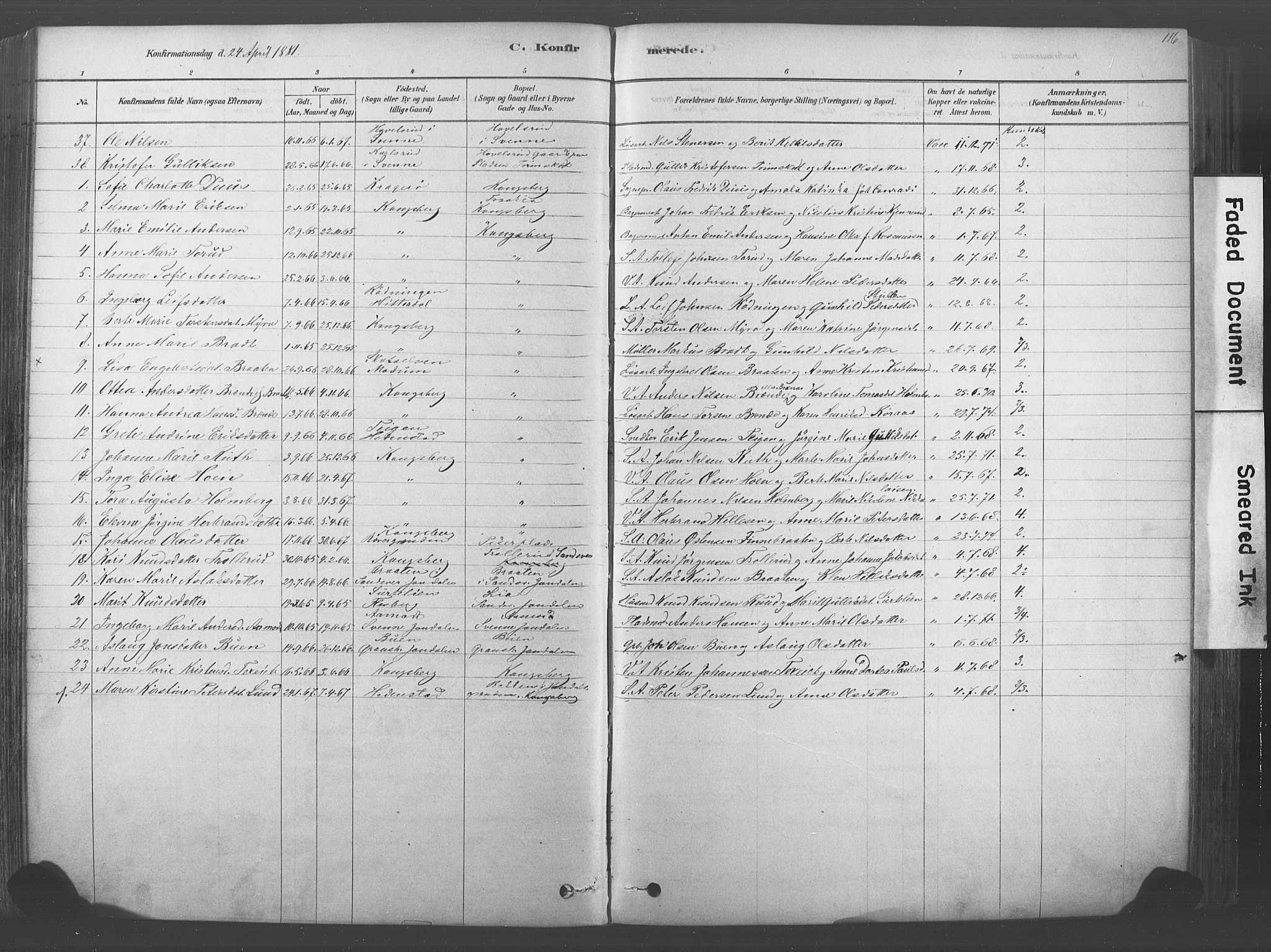 Kongsberg kirkebøker, SAKO/A-22/F/Fb/L0001: Parish register (official) no. II 1, 1878-1886, p. 116