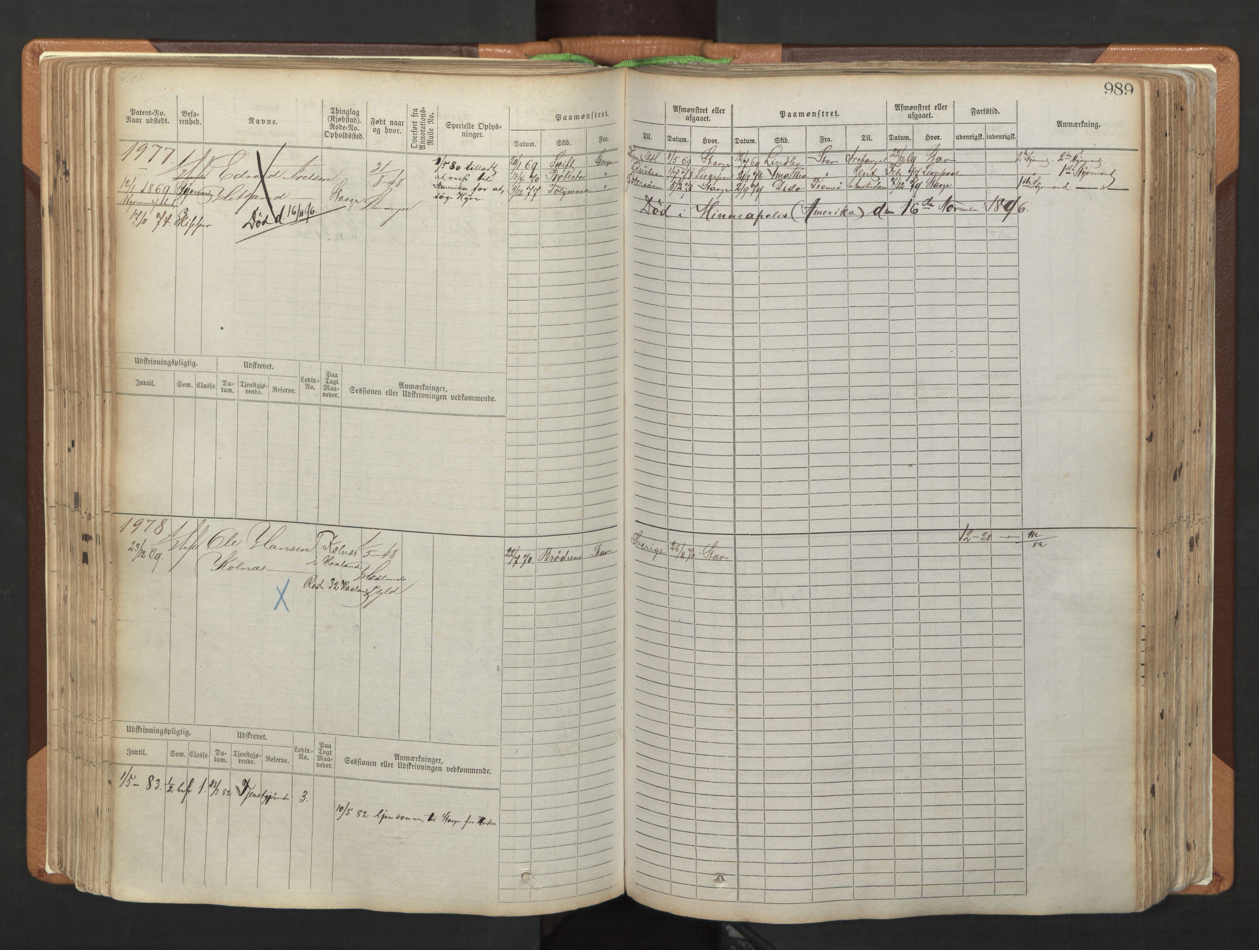 Stavanger sjømannskontor, AV/SAST-A-102006/F/Fb/Fbb/L0006: Sjøfartshovedrulle, patentnr. 1607-2402 (del 3), 1869-1880, p. 189