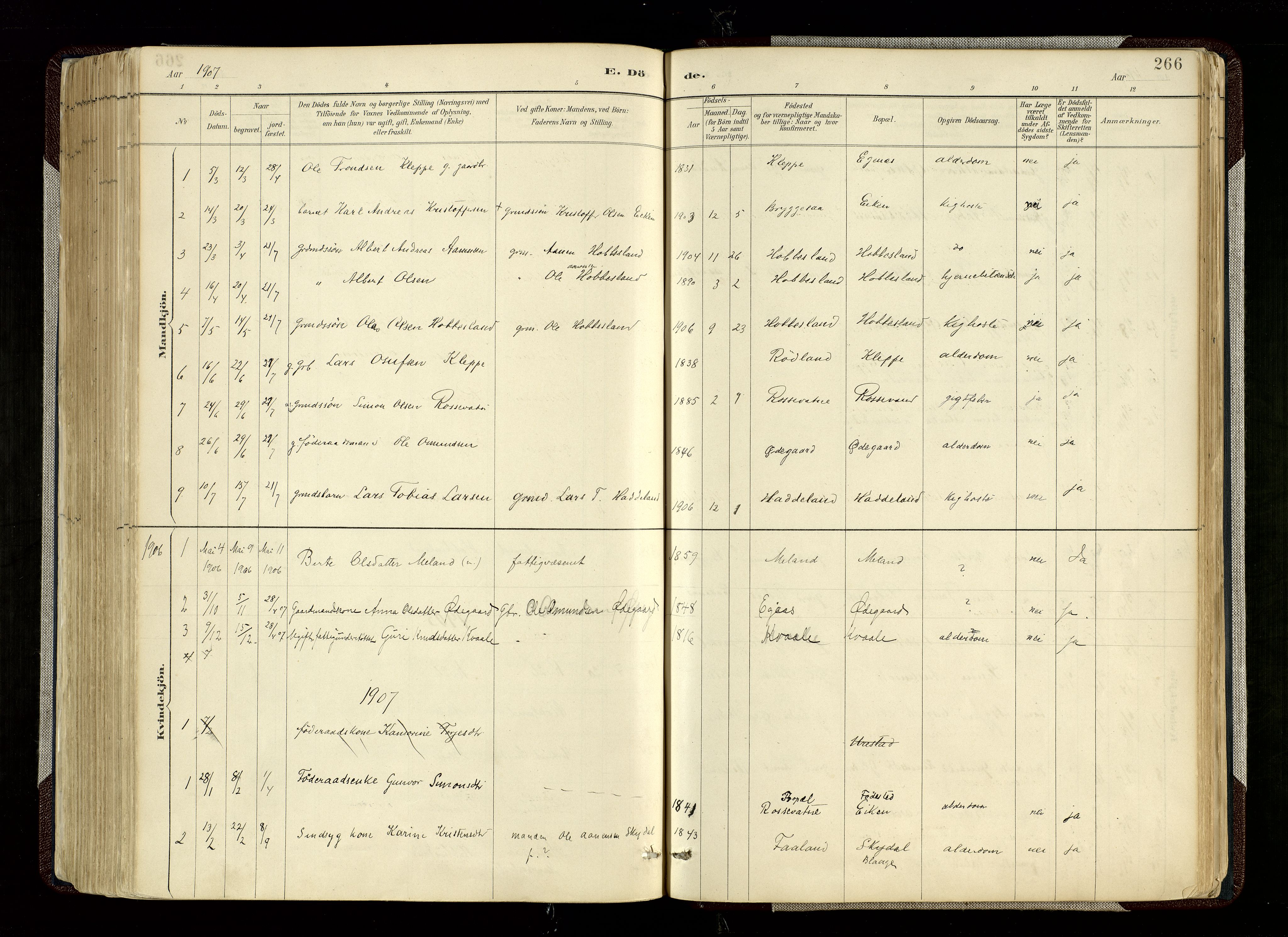 Hægebostad sokneprestkontor, SAK/1111-0024/F/Fa/Fab/L0004: Parish register (official) no. A 4, 1887-1929, p. 266