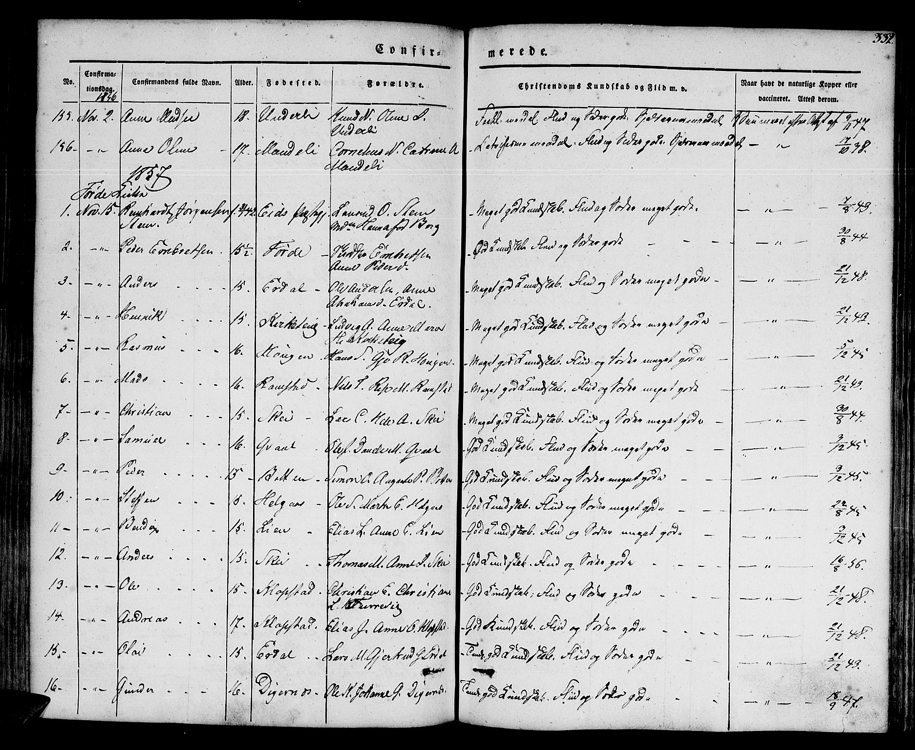 Førde sokneprestembete, SAB/A-79901/H/Haa/Haaa/L0007: Parish register (official) no. A 7, 1843-1860, p. 332