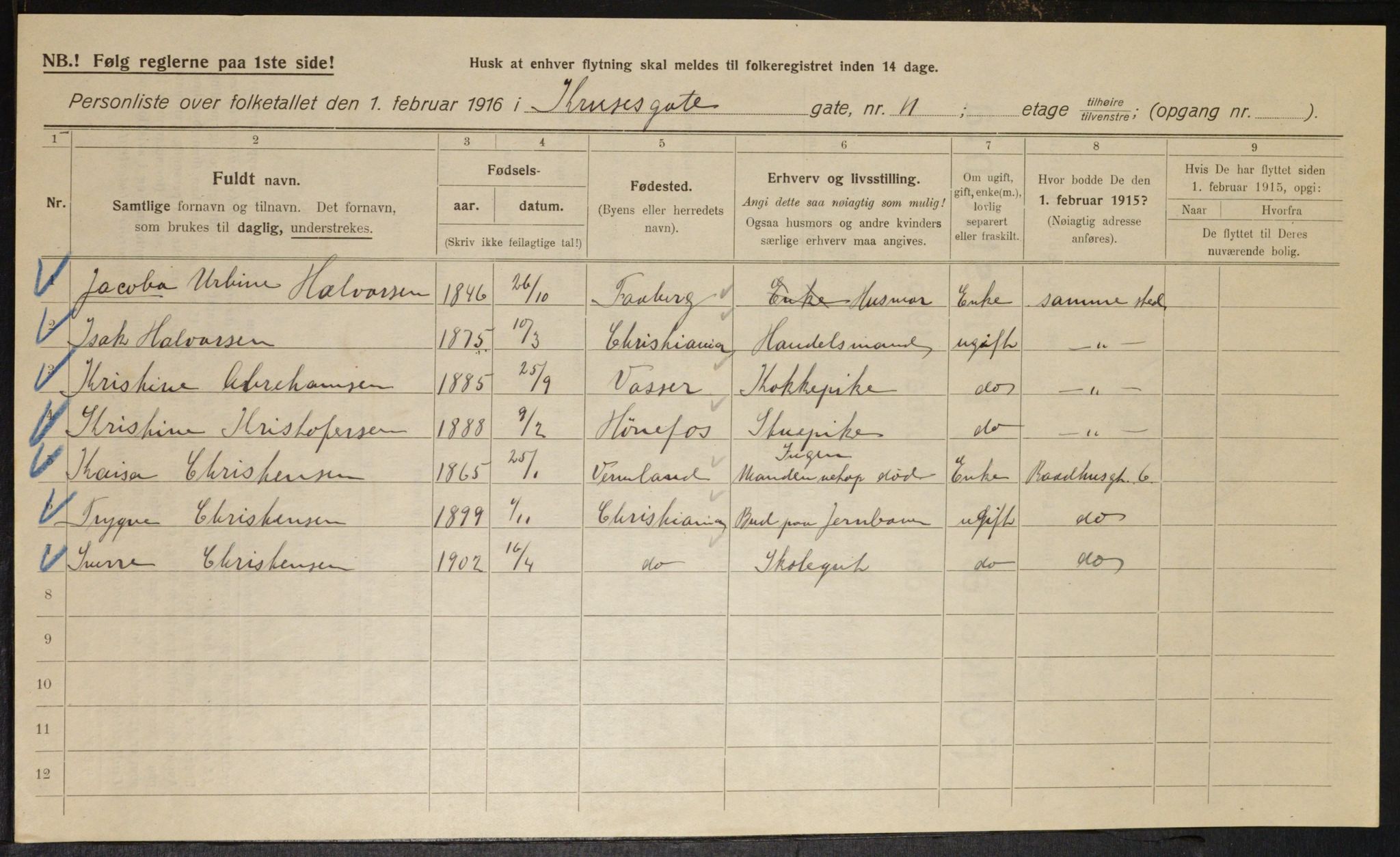 OBA, Municipal Census 1916 for Kristiania, 1916, p. 56173